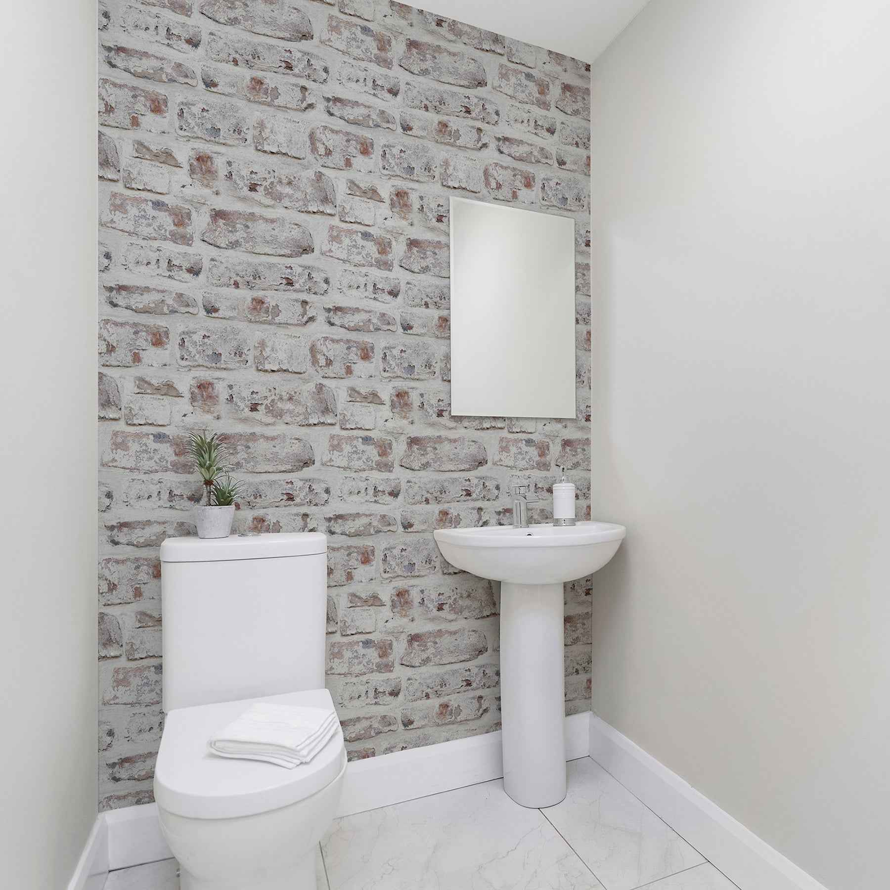 Domenic White Whitewashed Brick Wallpaper - York Wallcoverings - AH671100 - York Wallcoverings Wallpaper