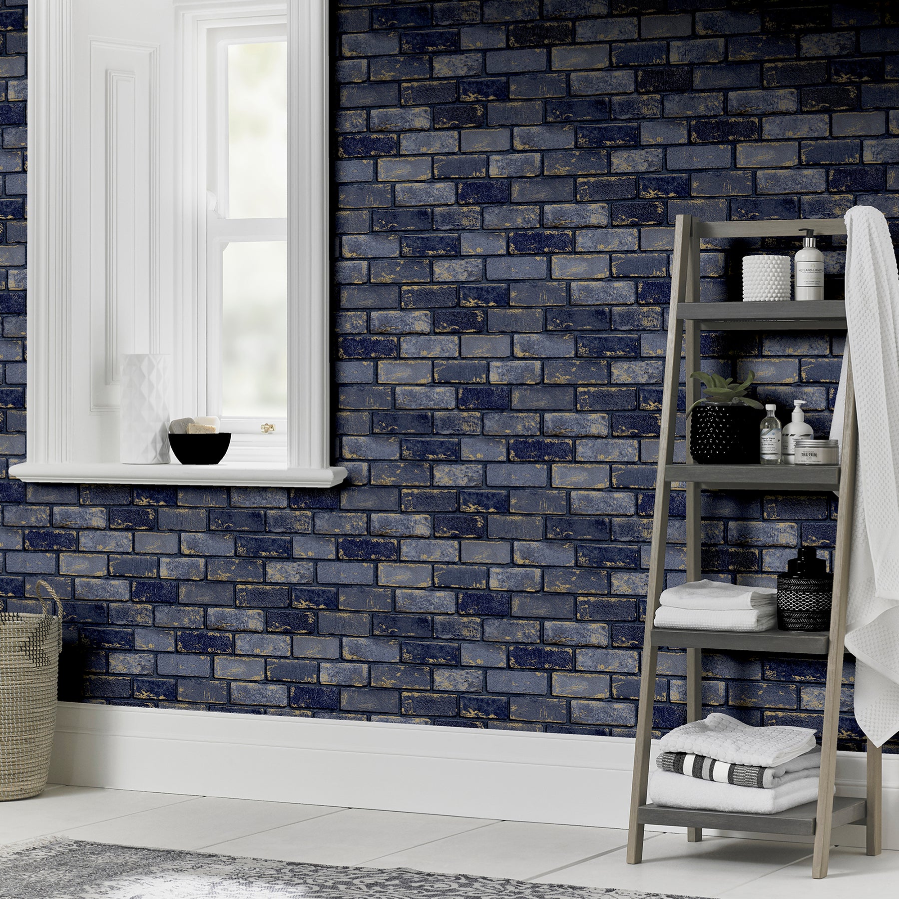 myron-charcoal-metallic-brick-wallpaper-york-wallcoverings-ah692200 - York Wallcoverings Wallpaper