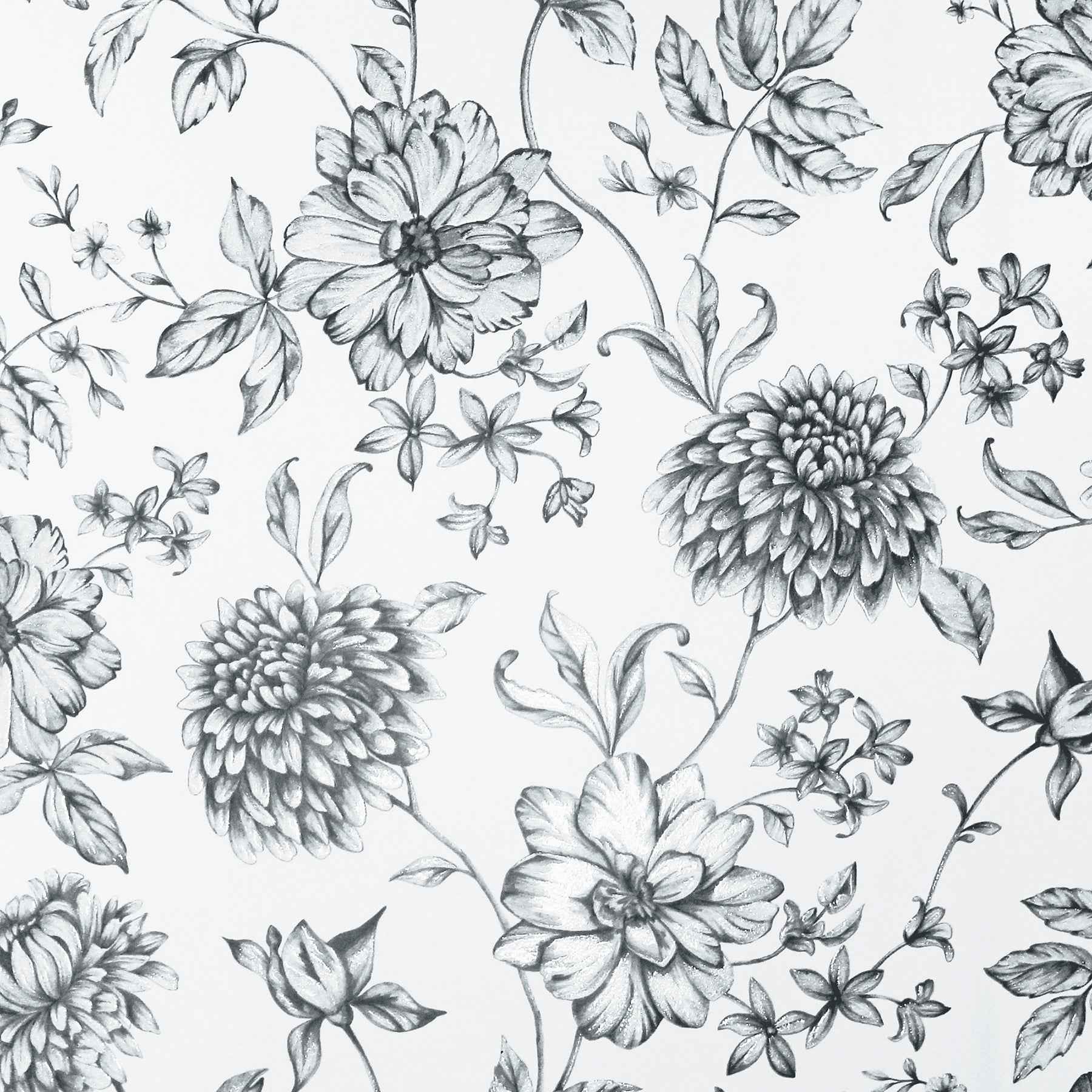 Della Black Floral Trail Wallpaper - York Wallcoverings - AH692507 - York Wallcoverings Wallpaper