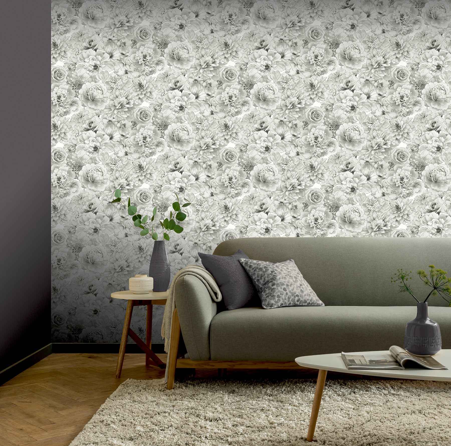 Clarissa Grey Glitter Bloom Wallpaper - York Wallcoverings - AH692803 - York Wallcoverings Wallpaper