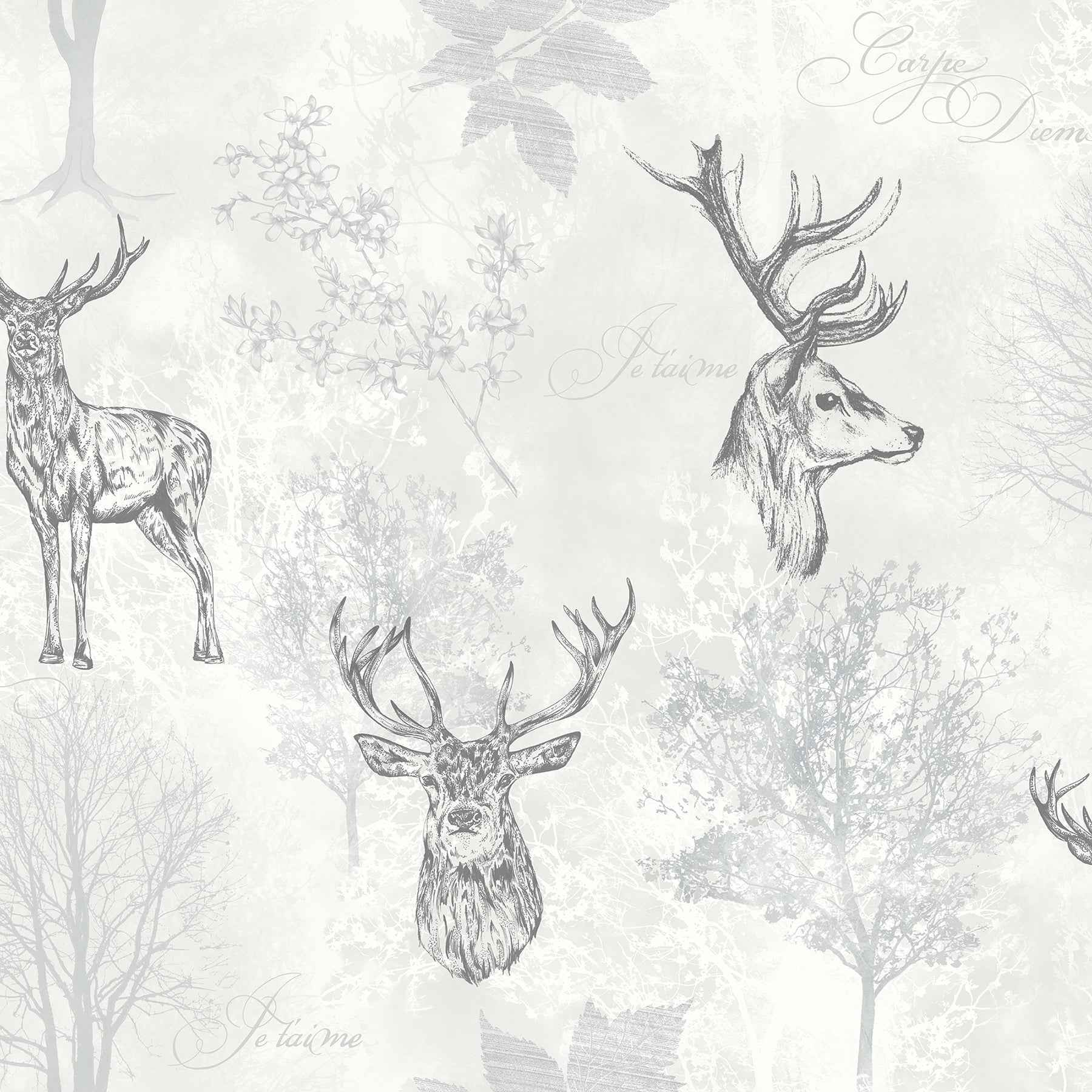 Gilbert Black Etched Stag Wallpaper - York Wallcoverings - AH901808 - York Wallcoverings Wallpaper