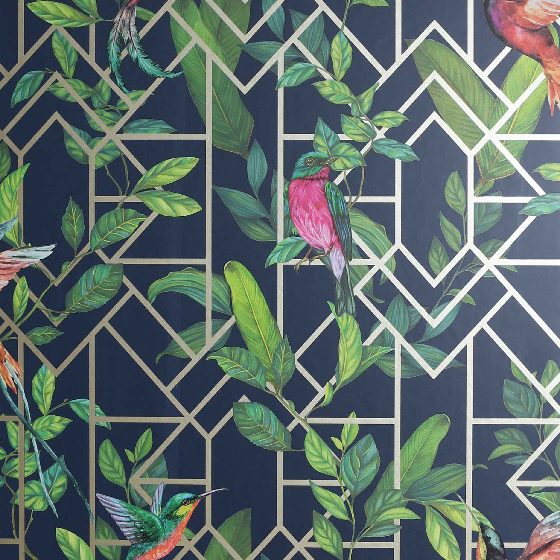 Thelma Navy Tropical Deco Wallpaper - York Wallcoverings - AH908003 - York Wallcoverings Wallpaper