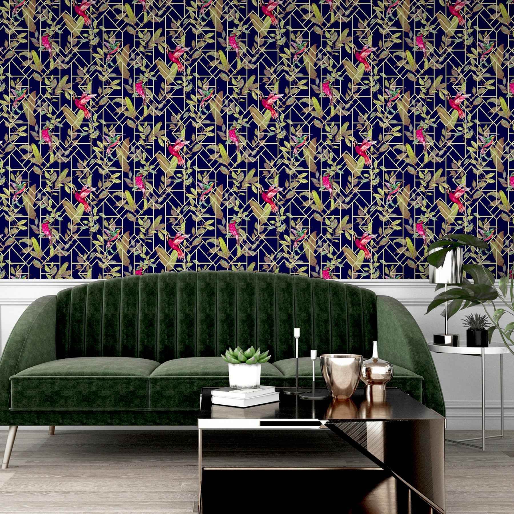 Thelma Navy Tropical Deco Wallpaper - York Wallcoverings - AH908003 - York Wallcoverings Wallpaper
