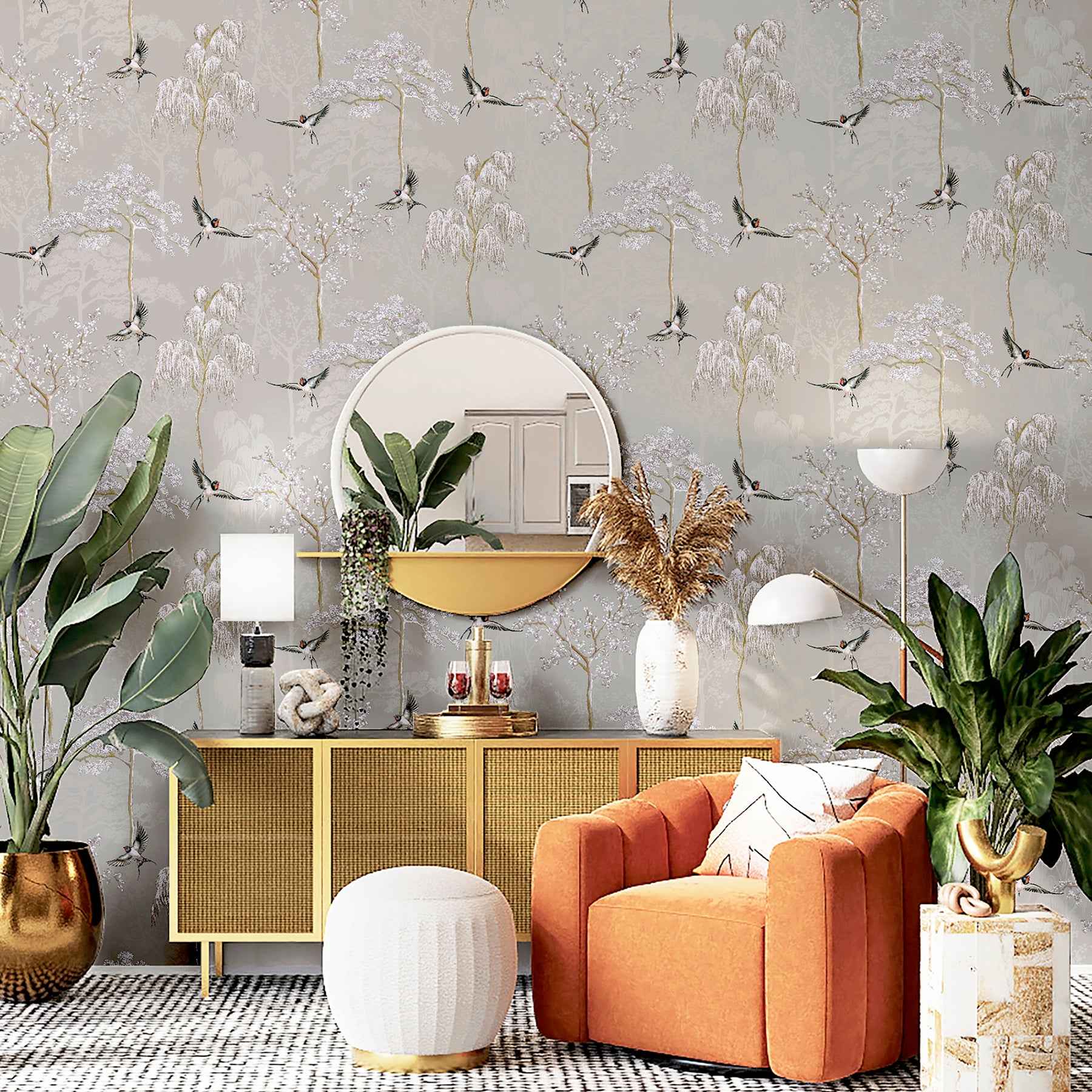 Asuka Grey Sparrow Forest Wallpaper - York Wallcoverings - AH908105 - York Wallcoverings Wallpaper