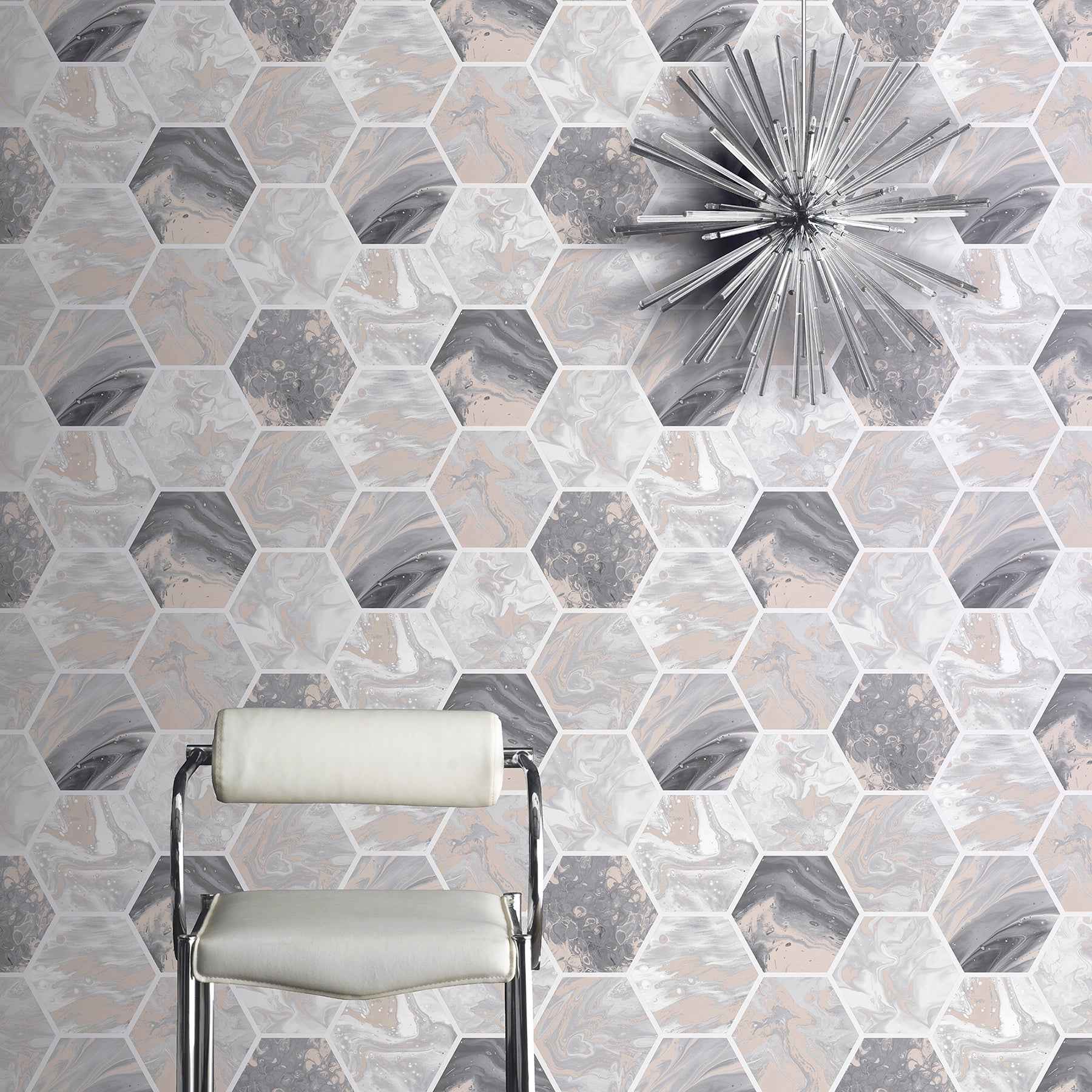 Marlon Charcoal Hexagon Tiles Wallpaper - York Wallcoverings - AH908502 - York Wallcoverings Wallpaper