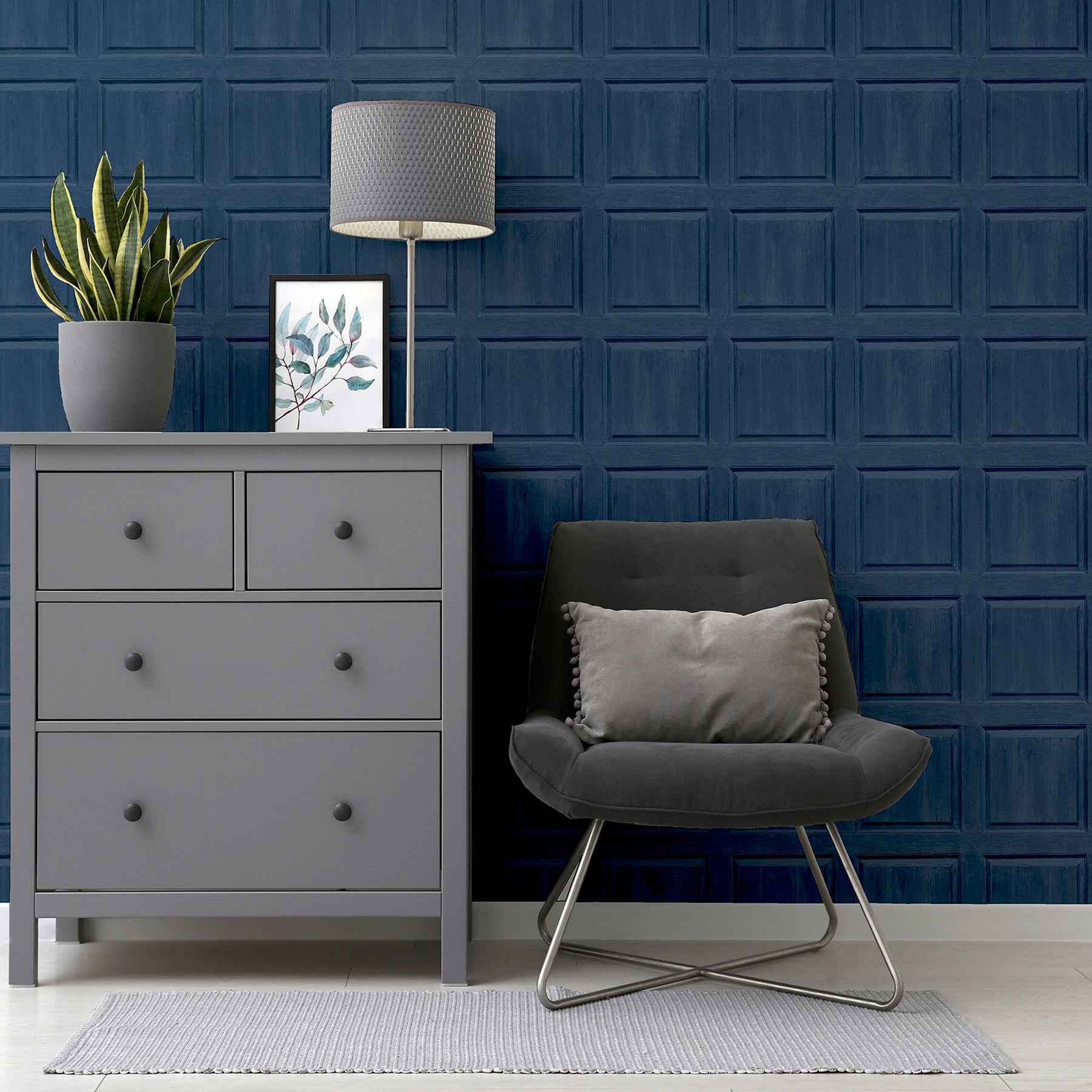 Bellamy Navy Wooden Panel Wallpaper - York Wallcoverings - AH909601 - York Wallcoverings Wallpaper