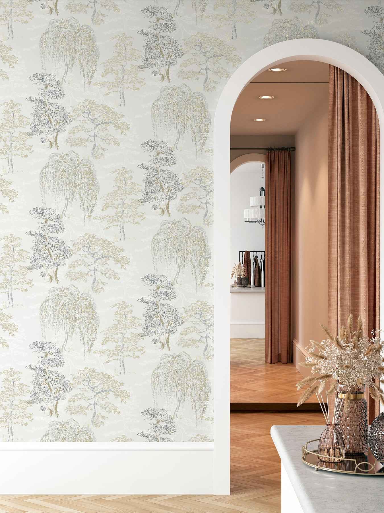 Midori Neutral Trees Wallpaper - York Wallcoverings - AH909605 - York Wallcoverings Wallpaper