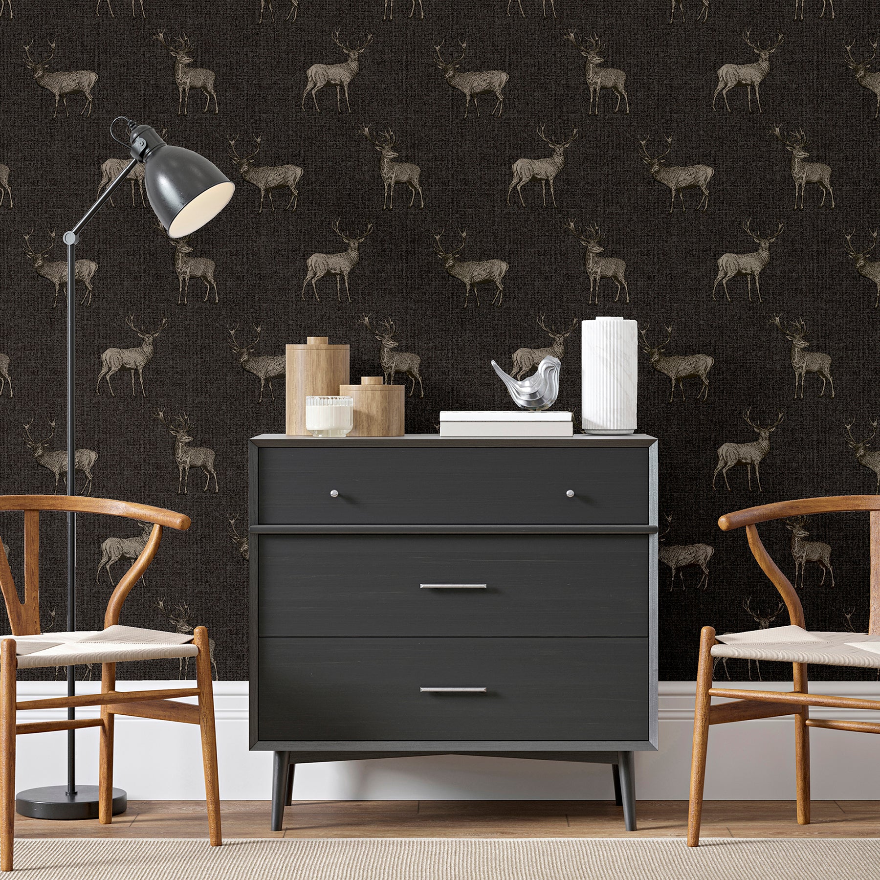 hank-charcoal-stag-wallpaper-york-wallcoverings-ah909607 - York Wallcoverings Wallpaper