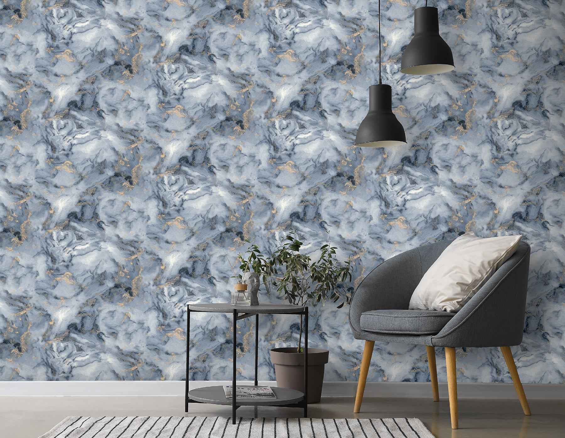 Merrick Navy Marble Wallpaper - York Wallcoverings - AH923000 - York Wallcoverings Wallpaper