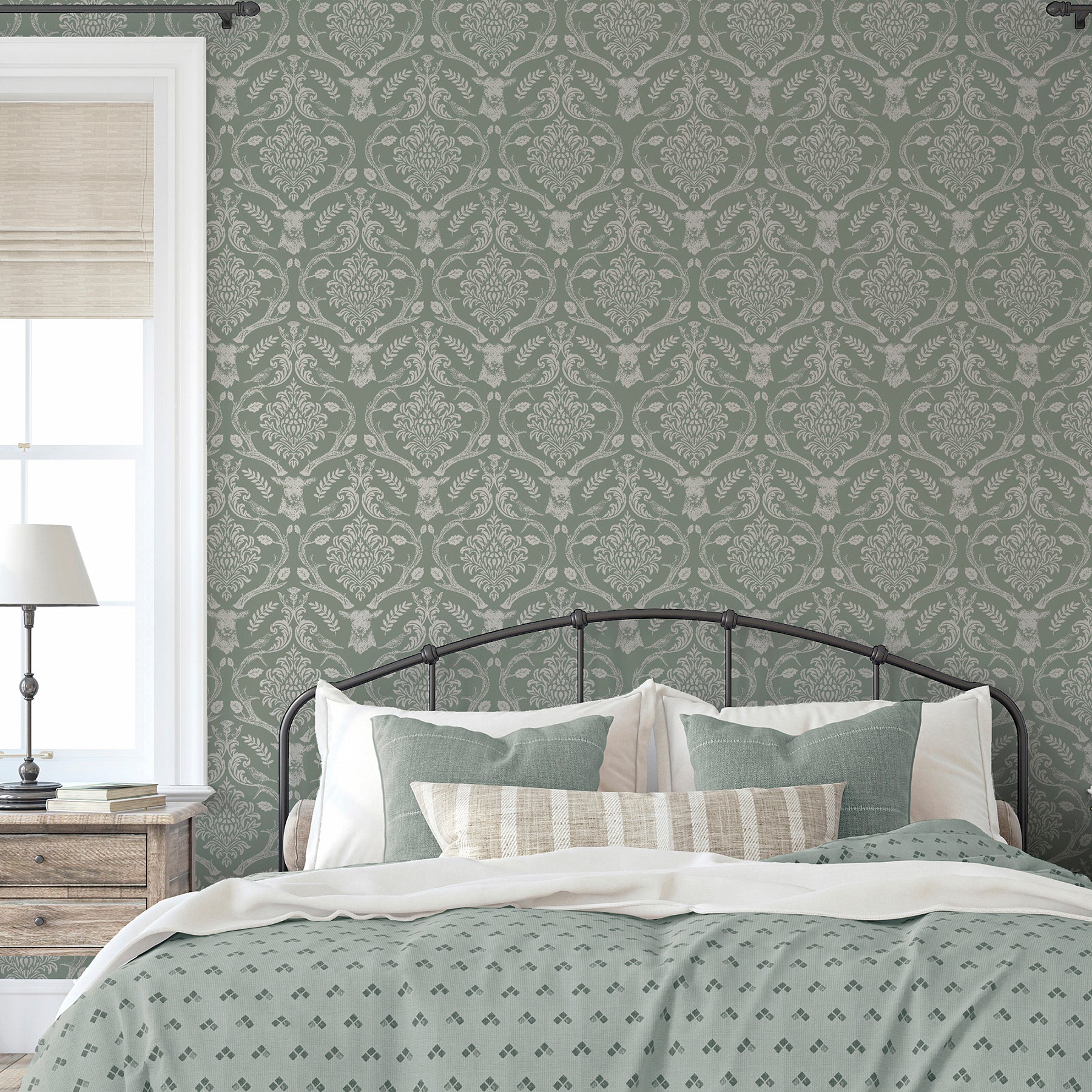 wickham-green-stag-damask-wallpaper-york-wallcoverings-ah923706 - York Wallcoverings Wallpaper