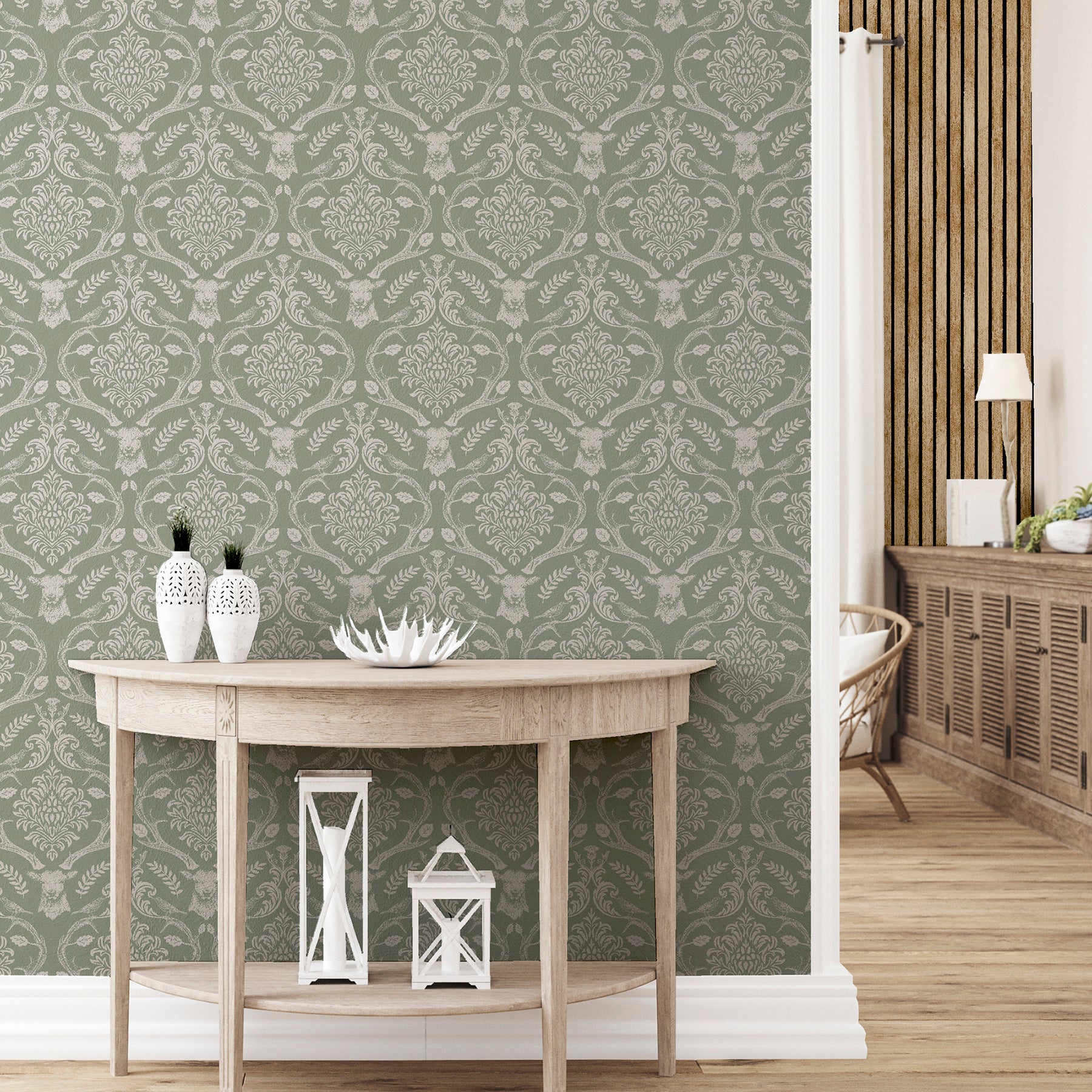 wickham-green-stag-damask-wallpaper-york-wallcoverings-ah923706 - York Wallcoverings Wallpaper
