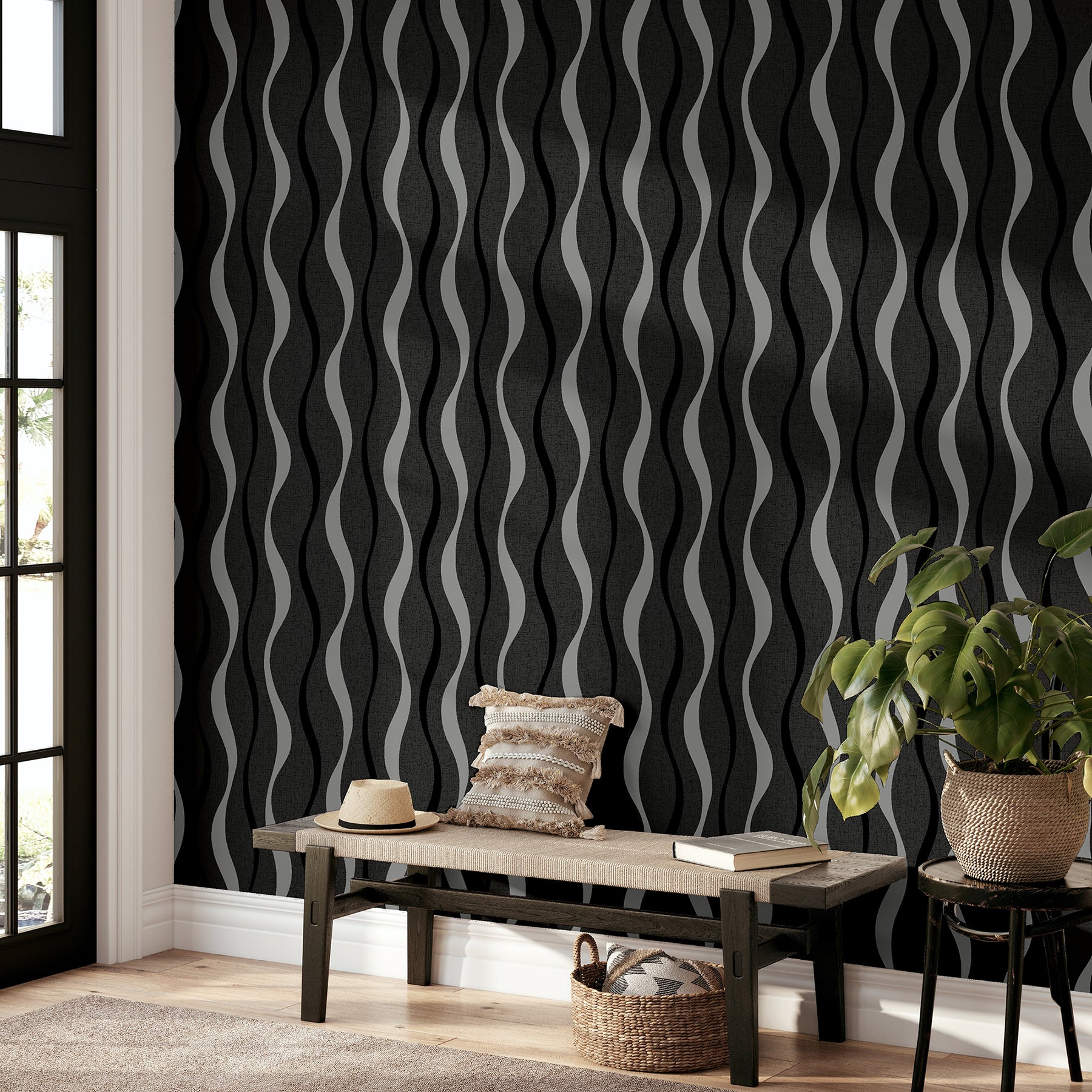 tazz-black-ribbons-wallpaper-york-wallcoverings-ah924502 - York Wallcoverings Wallpaper