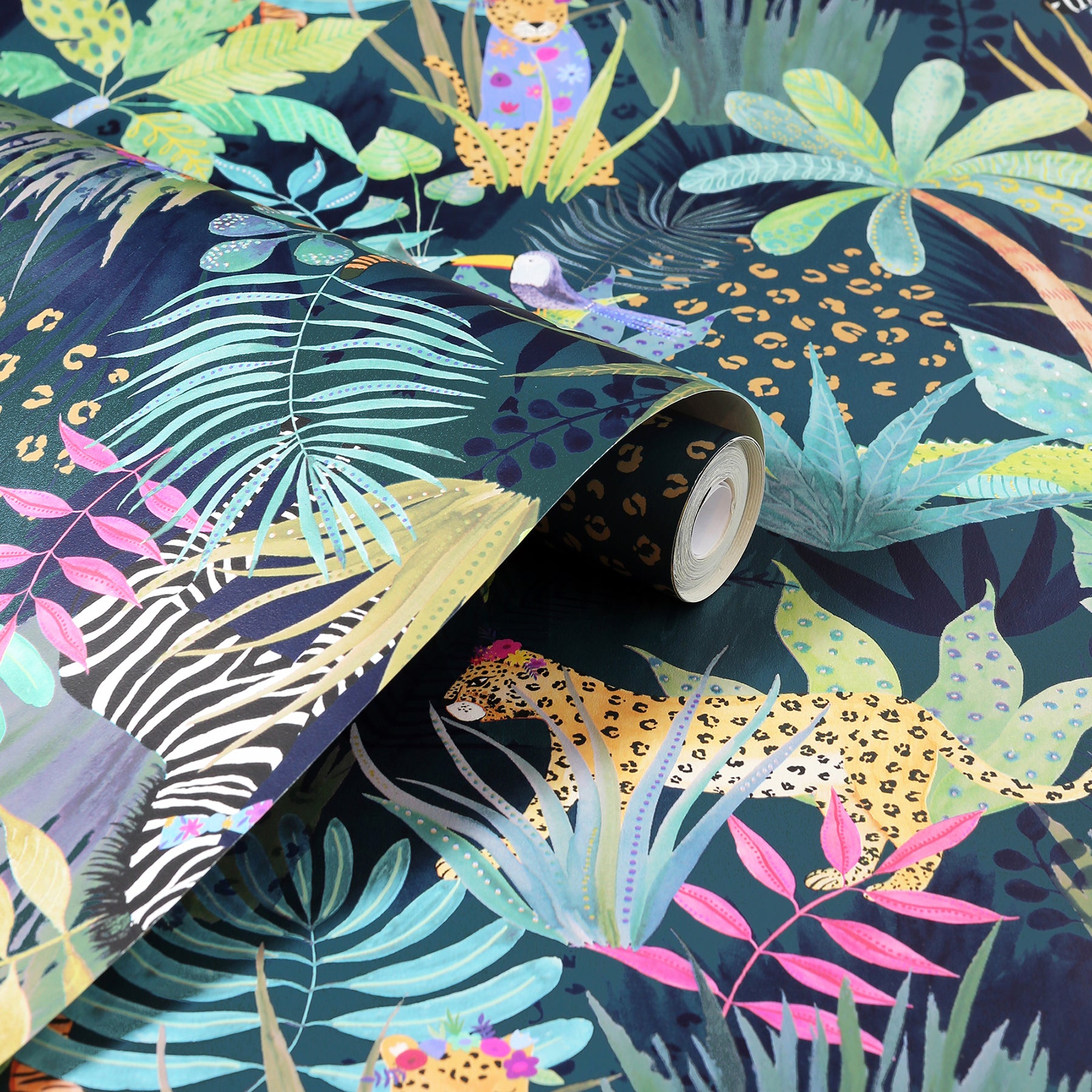 fonda-dark-green-jungle-party-wallpaper-york-wallcoverings-ah925308 - York Wallcoverings Wallpaper