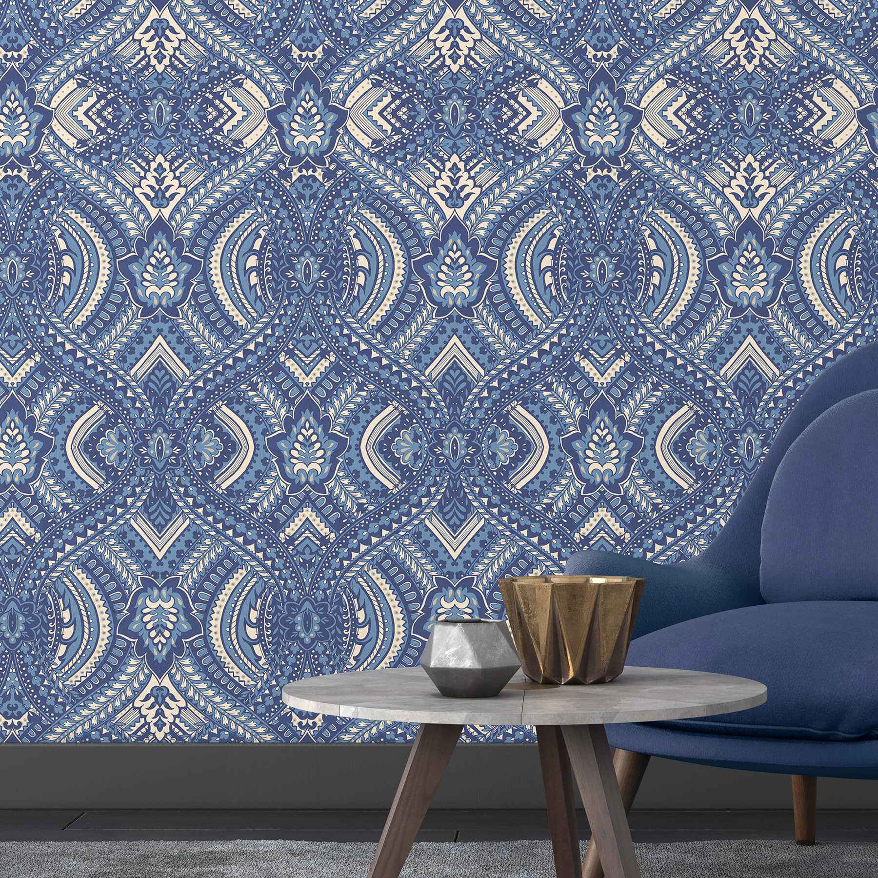 Ogee Navy Blue Peel and Stick Wallpaper - York Wallcoverings - HWA1036PU - York Wallcoverings Wallpaper