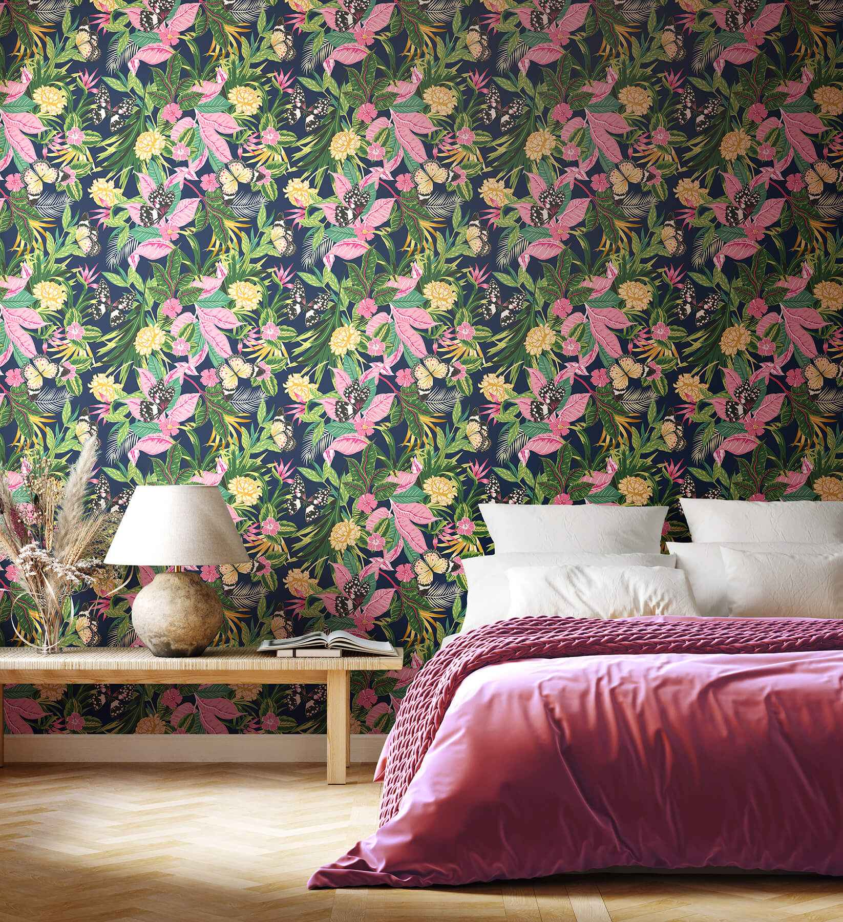 Paradise Indigo Pink Peel and Stick Wallpaper - York Wallcoverings - HWA1195PU - York Wallcoverings Wallpaper