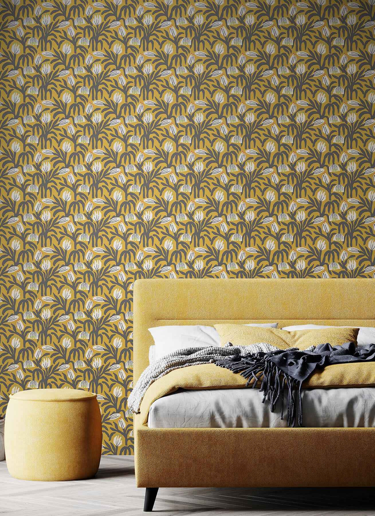 Chunky Flower Mustard Peel and Stick Wallpaper - York Wallcoverings - HWA1154PU - York Wallcoverings Wallpaper