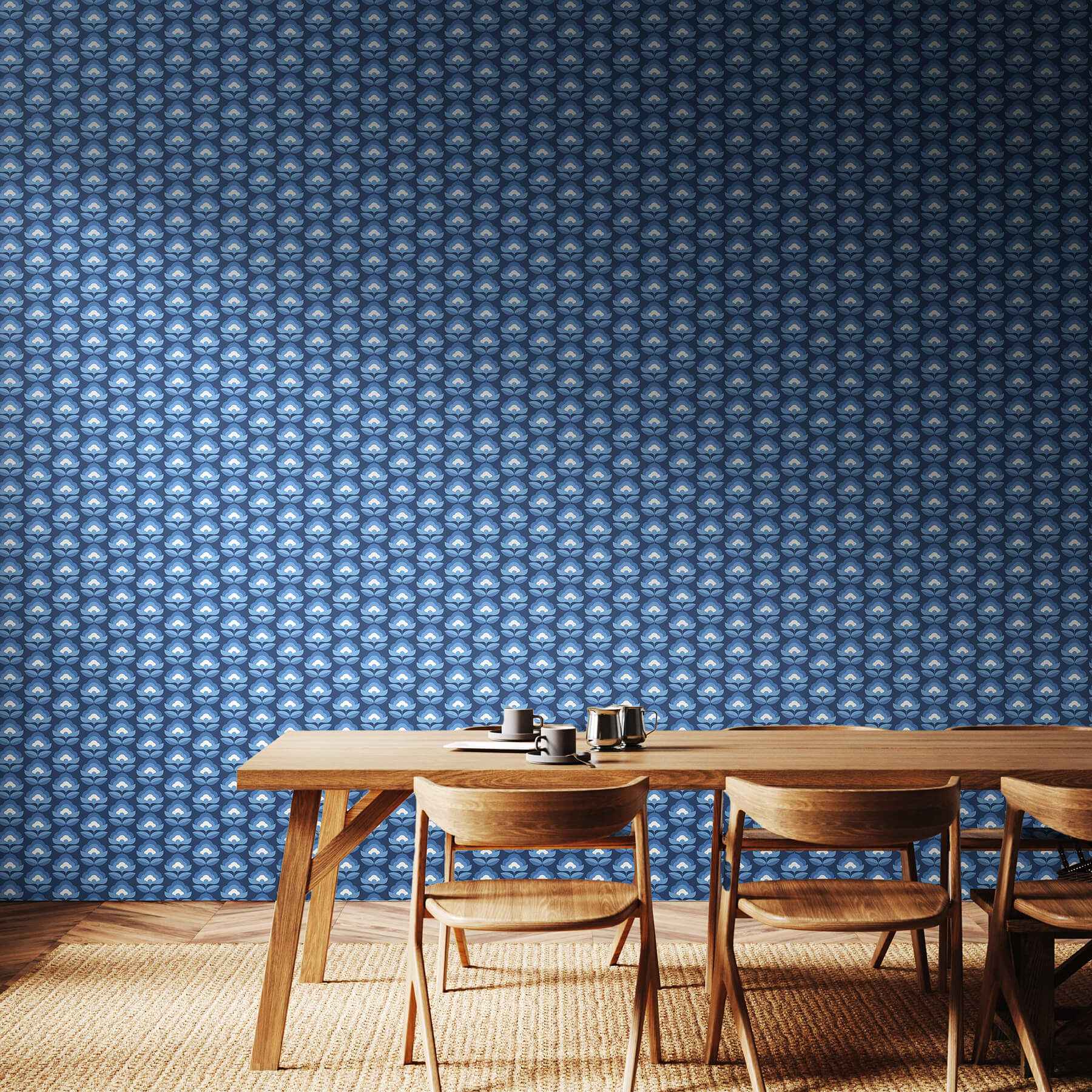 Retro Flower Indigo Mix Peel and Stick Wallpaper - York Wallcoverings - HWA1175PU - York Wallcoverings Wallpaper