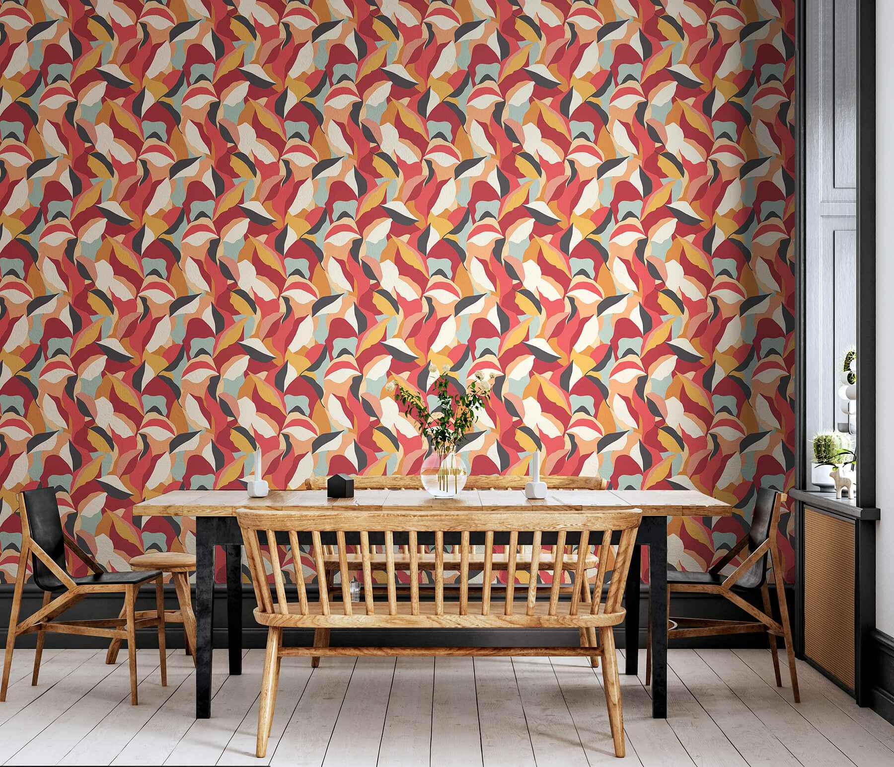 Leafy Patchwork Spice Mix Peel and Stick Wallpaper - York Wallcoverings - HWA1157PU - York Wallcoverings Wallpaper