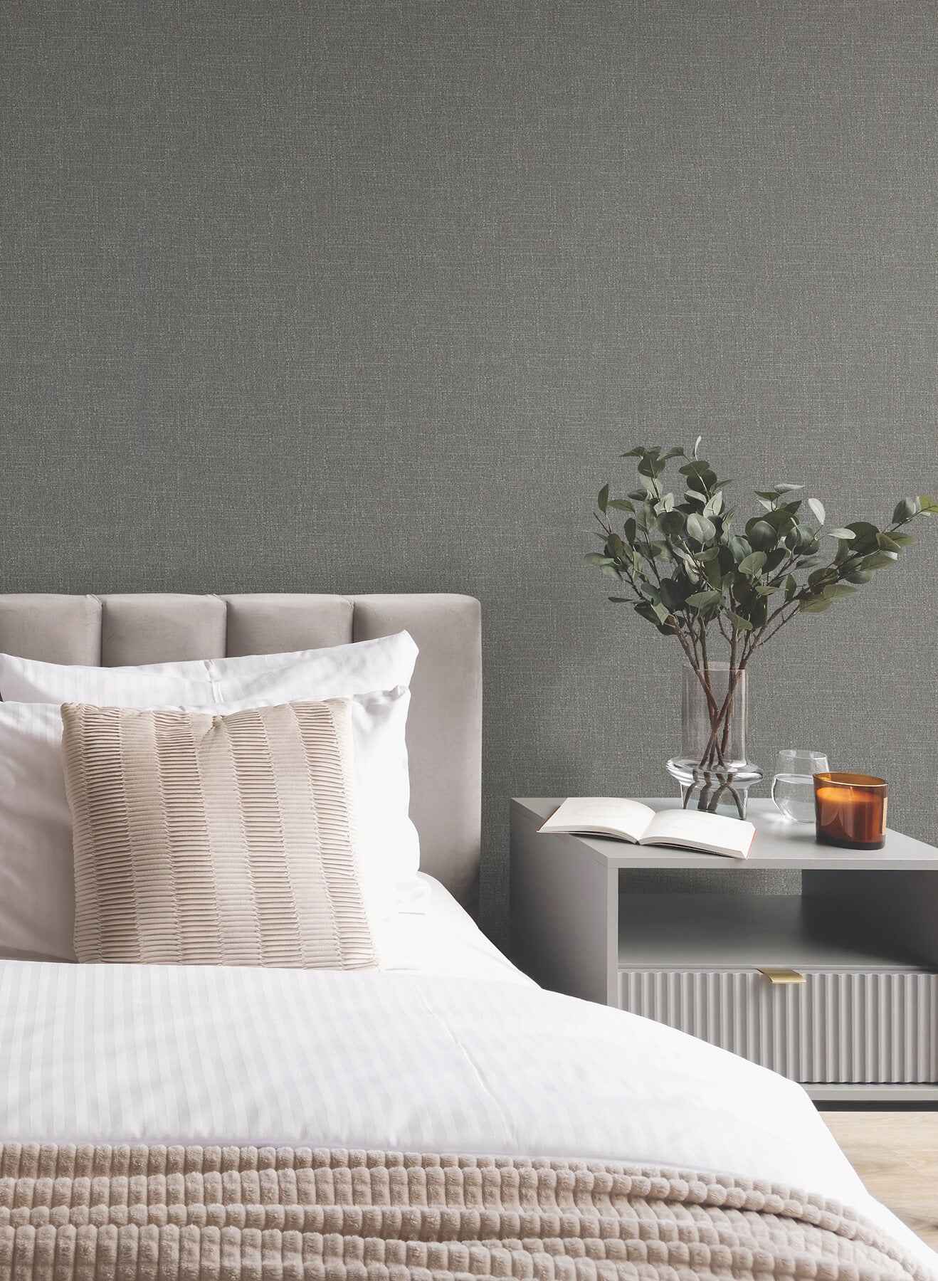 Highland Tweed Charcoal Faux Fabric Wallpaper - York Wallcoverings - MA34916 - York Wallcoverings Wallpaper