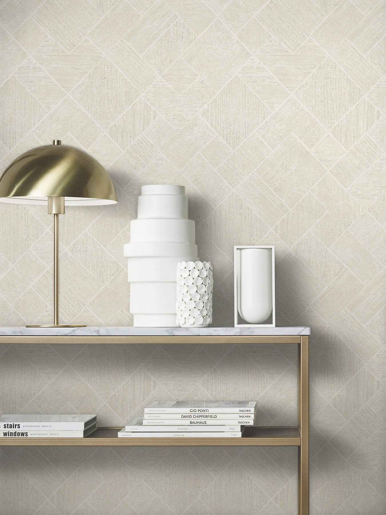 Marquetry Beige Tile Wallpaper - York Wallcoverings - MA35509 - York Wallcoverings Wallpaper