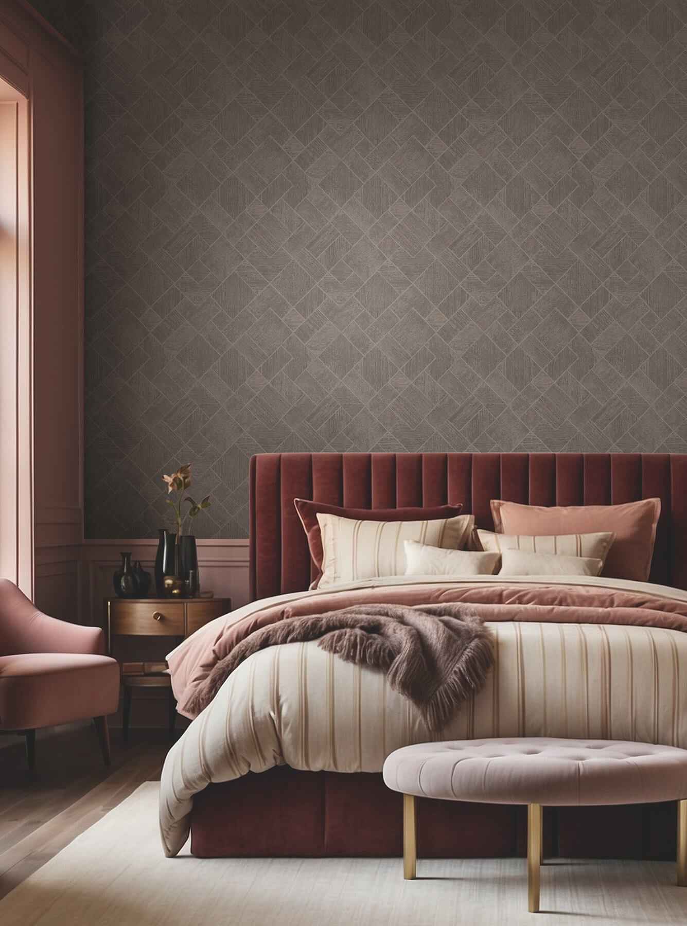 Marquetry Taupe Tile Wallpaper - York Wallcoverings - MA35511 - York Wallcoverings Wallpaper