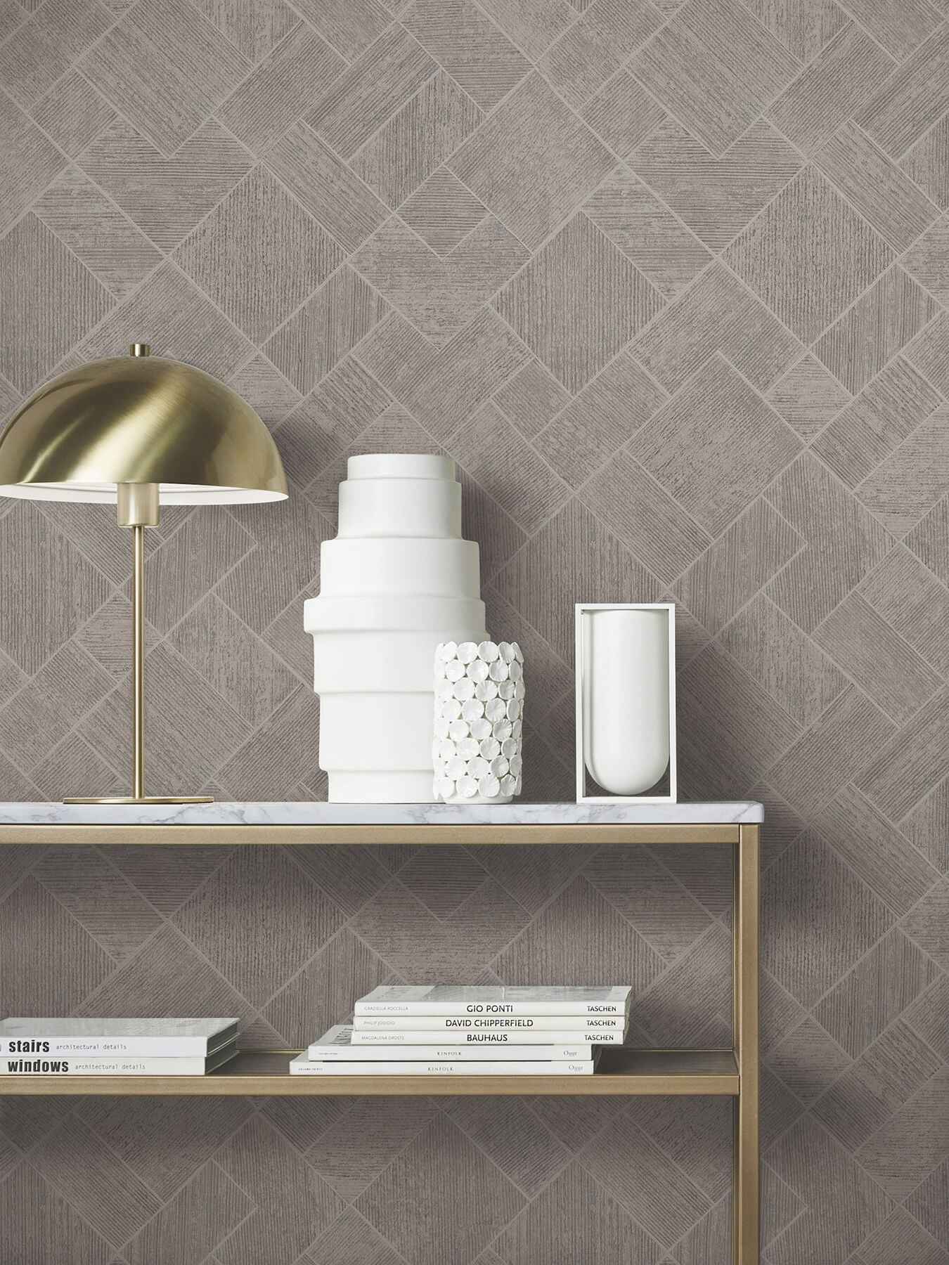 Marquetry Taupe Tile Wallpaper - York Wallcoverings - MA35511 - York Wallcoverings Wallpaper