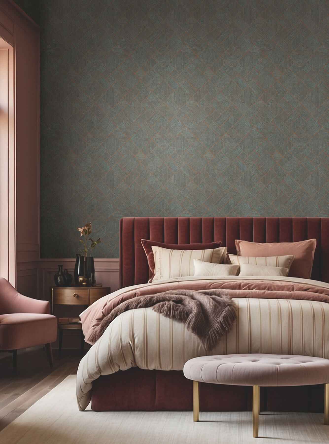 Marquetry Teal Tile Wallpaper - York Wallcoverings - MA35512 - York Wallcoverings Wallpaper