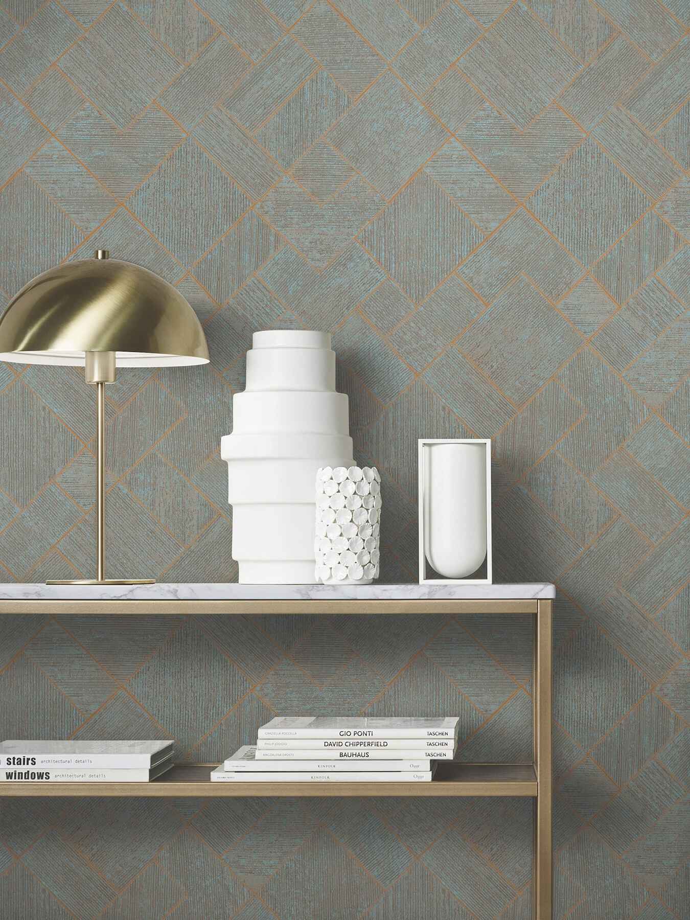 Marquetry Teal Tile Wallpaper - York Wallcoverings - MA35512 - York Wallcoverings Wallpaper