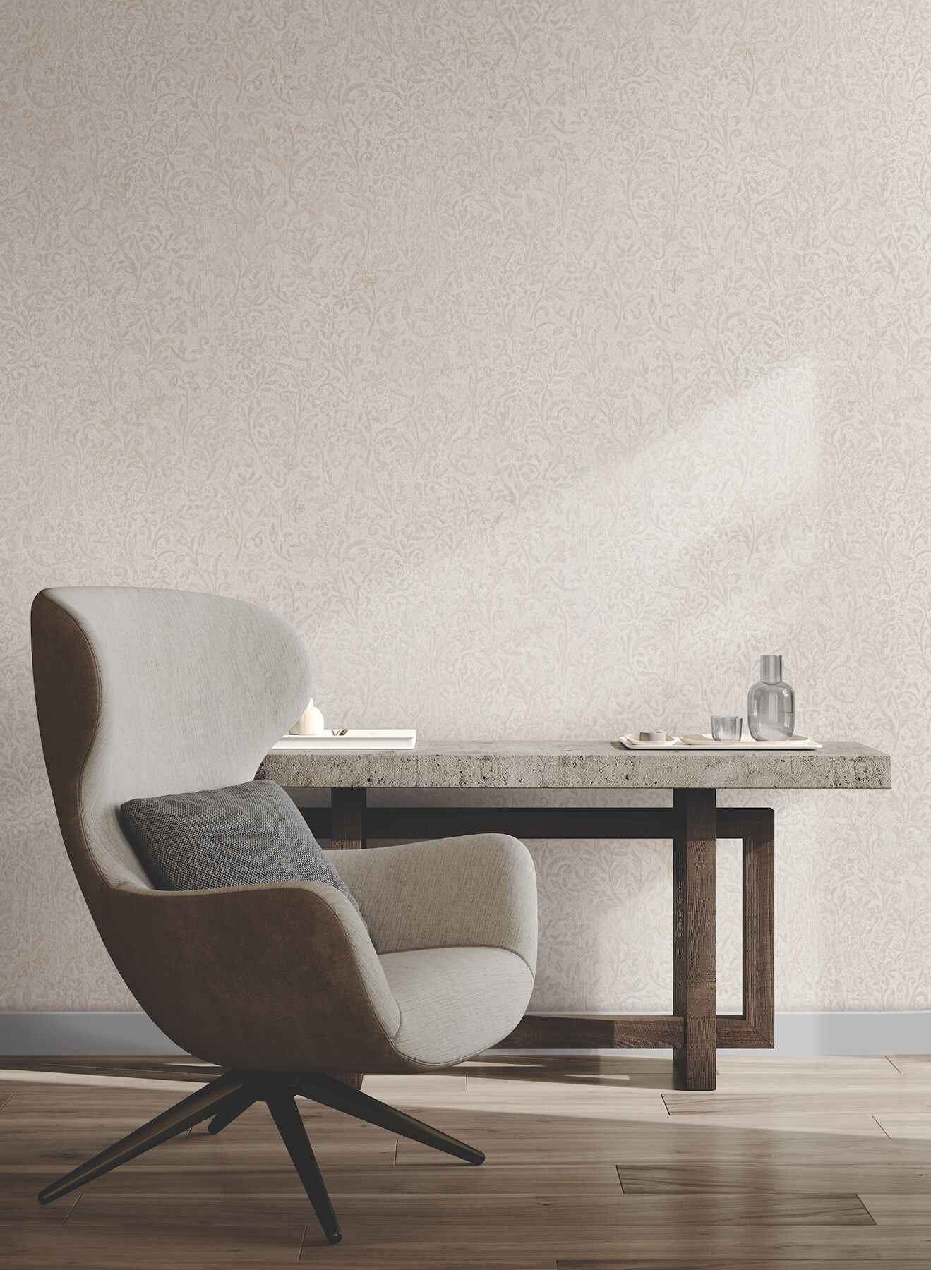 Sculpted Floral Beige Relief Wallpaper - York Wallcoverings - MA35531 - York Wallcoverings Wallpaper