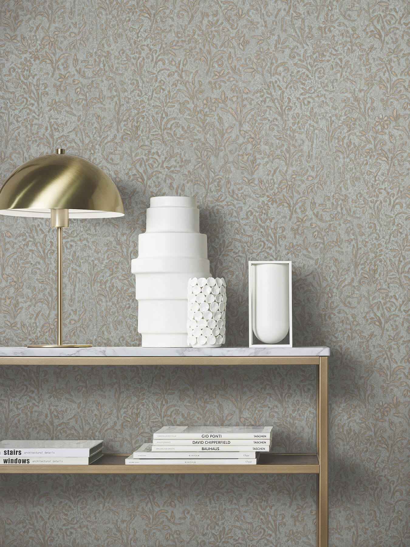 Sculpted Floral Gold Relief Wallpaper - York Wallcoverings - MA35532 - York Wallcoverings Wallpaper