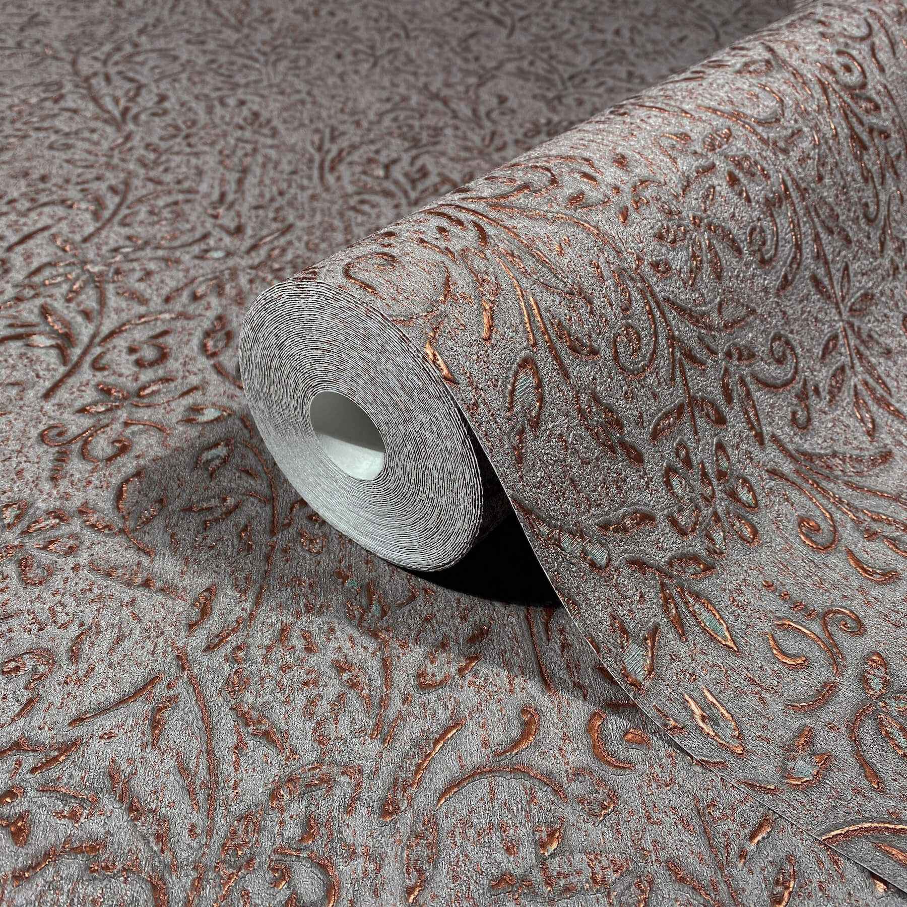 Sculpted Floral Copper Relief Wallpaper - York Wallcoverings - MA35534 - York Wallcoverings Wallpaper