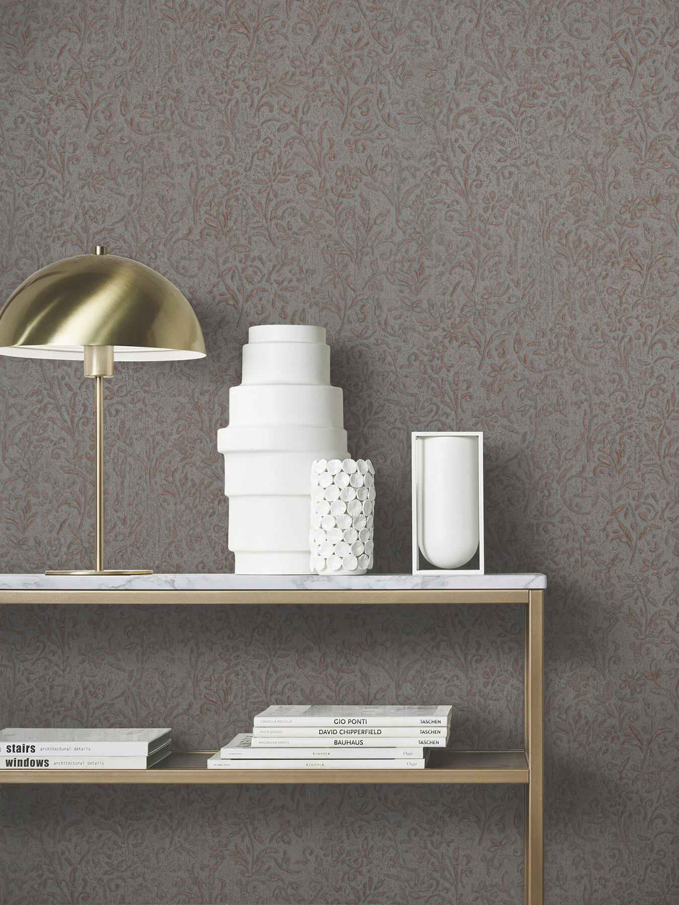Sculpted Floral Copper Relief Wallpaper - York Wallcoverings - MA35534 - York Wallcoverings Wallpaper