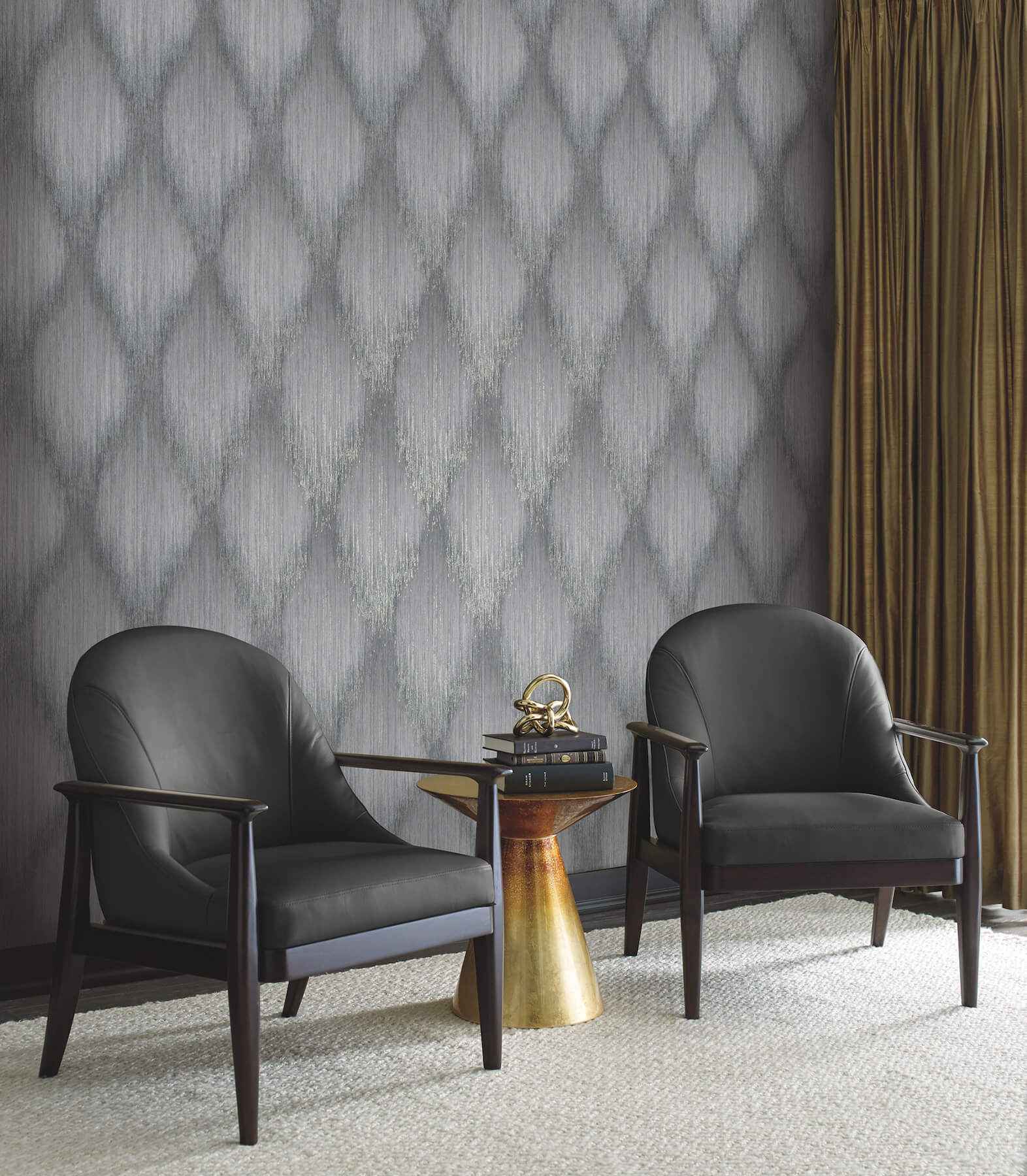 Starfall Pewter Metallic Ikat Wallpaper - York Wallcoverings - MA35804 - York Wallcoverings Wallpaper