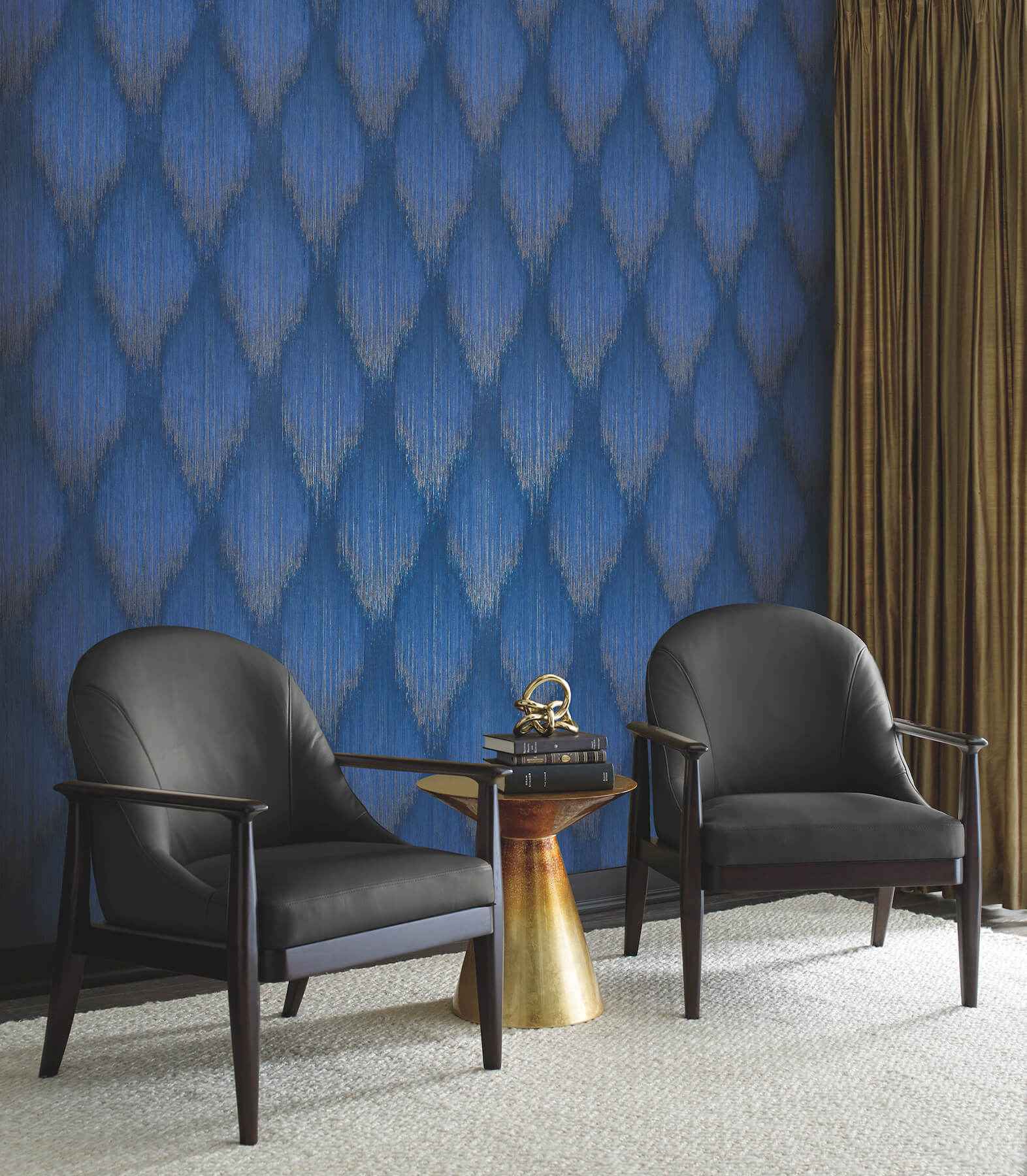 Starfall Sapphire Metallic Ikat Wallpaper - York Wallcoverings - MA35808 - York Wallcoverings Wallpaper