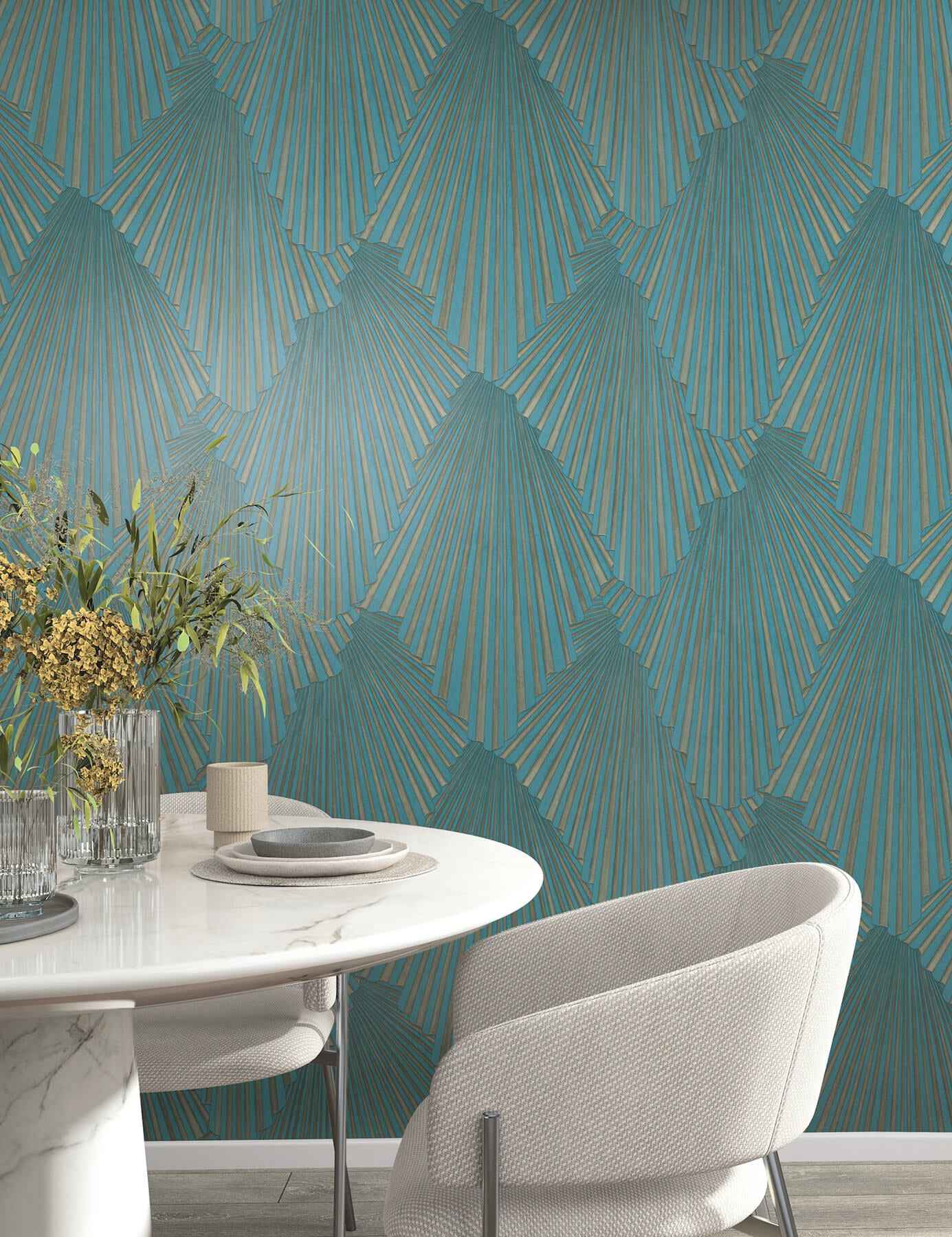 Lumiere Teal Deco Geo Wallpaper - York Wallcoverings - MA35850 - York Wallcoverings Wallpaper