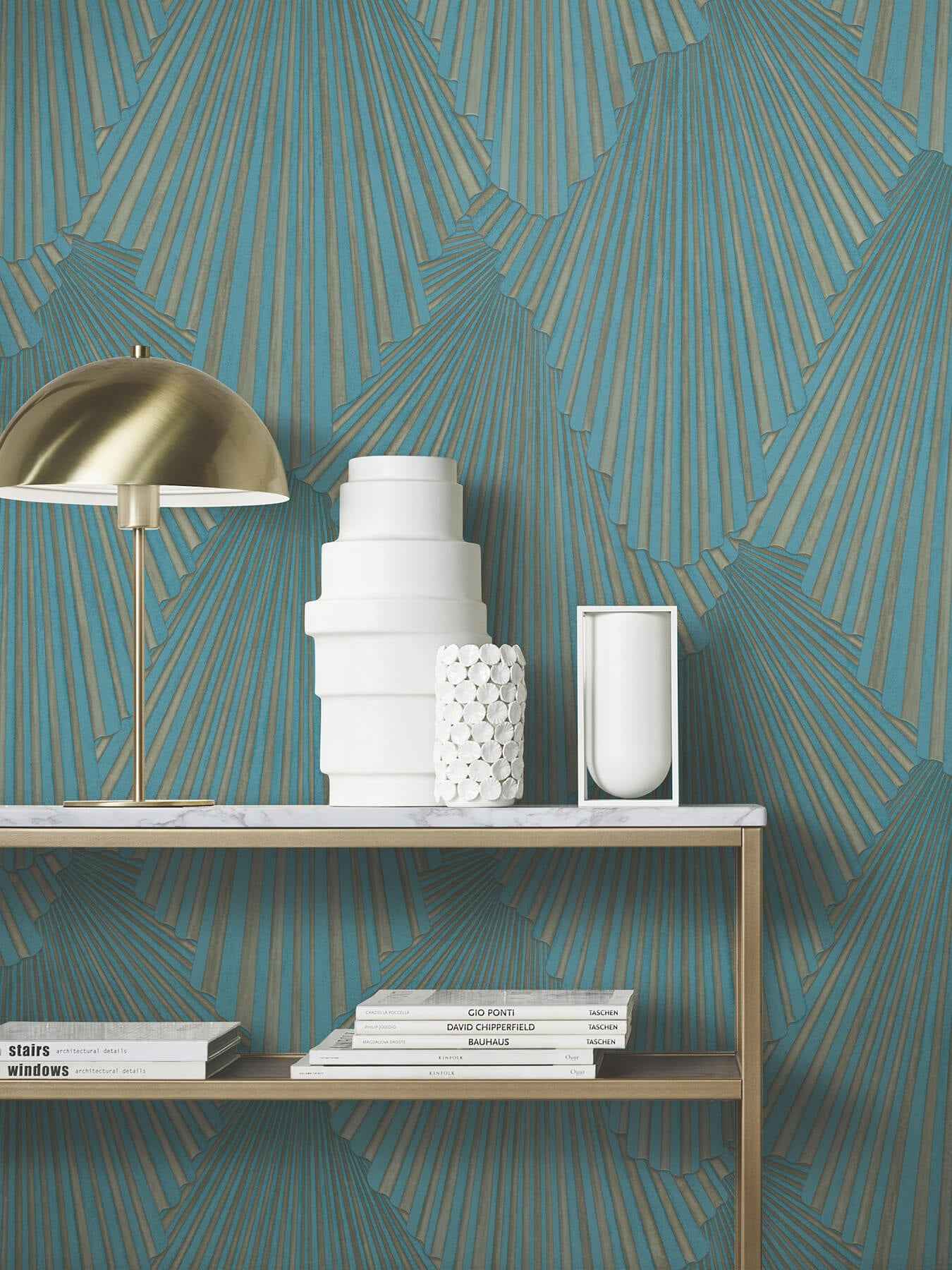 Lumiere Teal Deco Geo Wallpaper - York Wallcoverings - MA35850 - York Wallcoverings Wallpaper