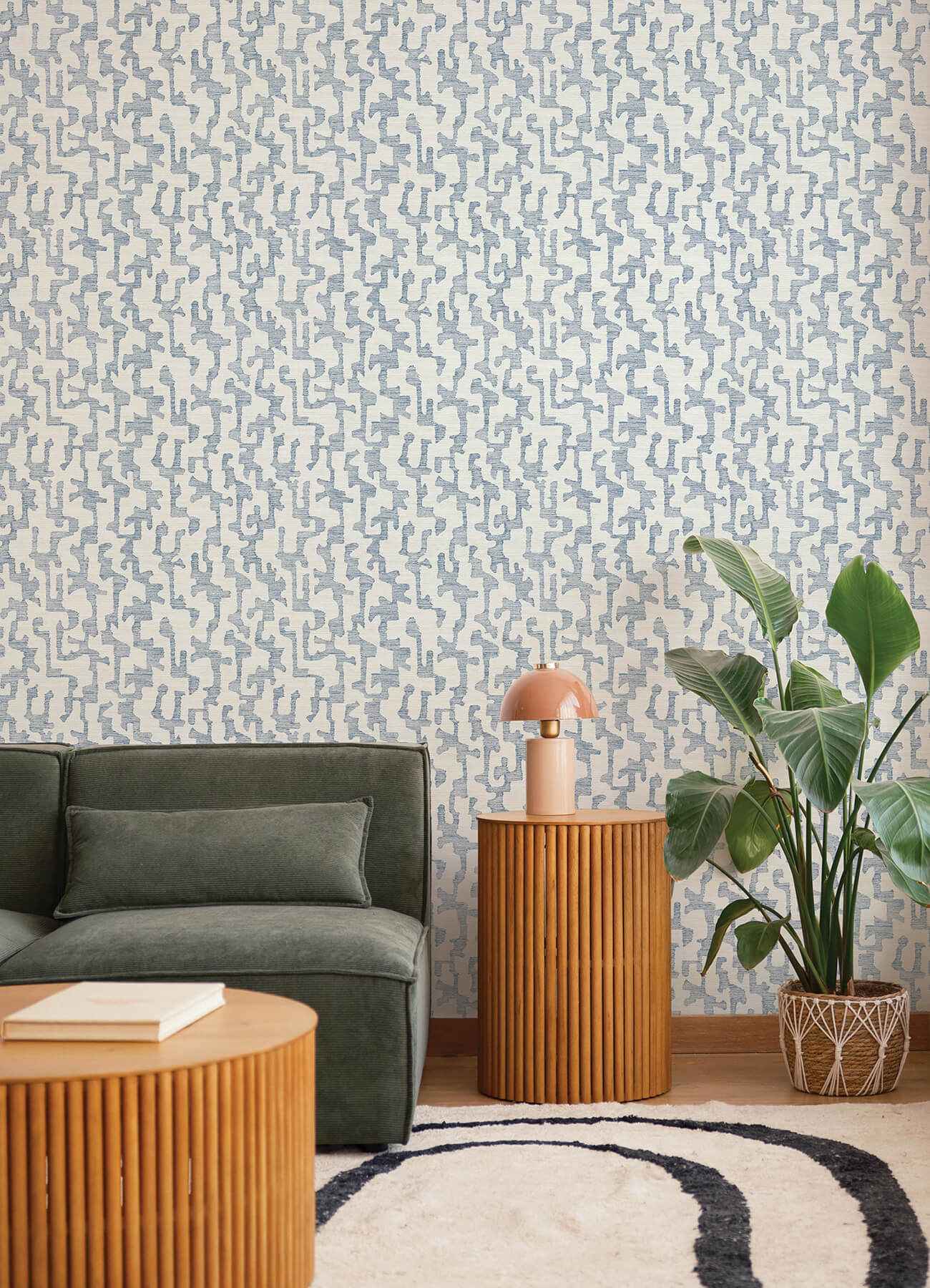 Cipher Blue Geometric Faux Grasscloth Wallpaper - York Wallcoverings - 4177-27701