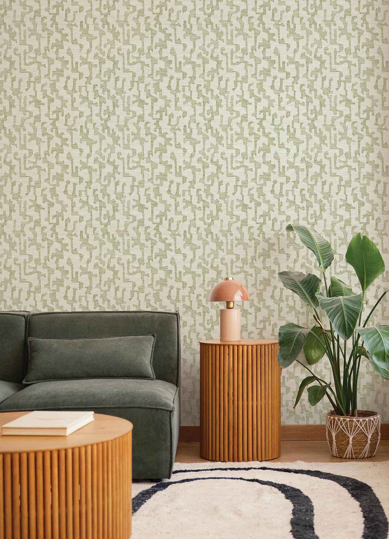 Cipher Moss Geometric Faux Grasscloth Wallpaper - York Wallcoverings - 4177-27702