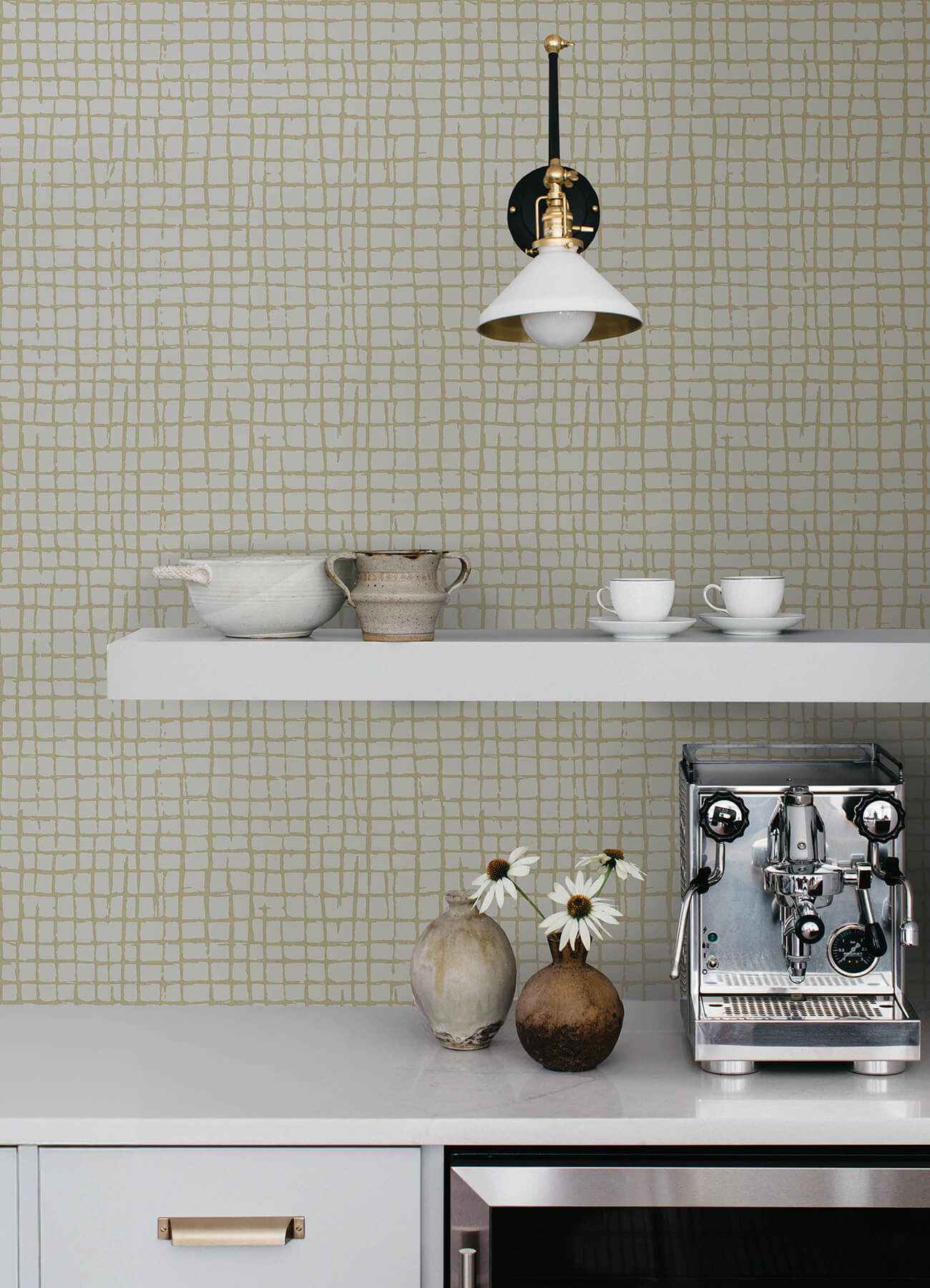 Albin Pearl Gridline Wallpaper - York Wallcoverings - 4177-27717 - York Wallcoverings Wallpaper