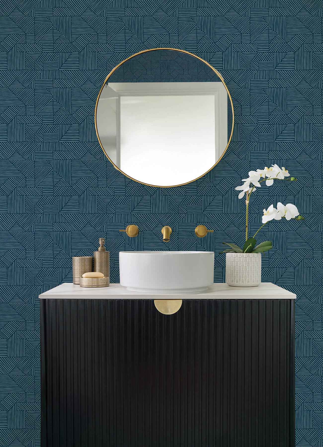Crescendo Dark Blue Block Geometric Wallpaper - York Wallcoverings - 4177-83301 - York Wallcoverings Wallpaper