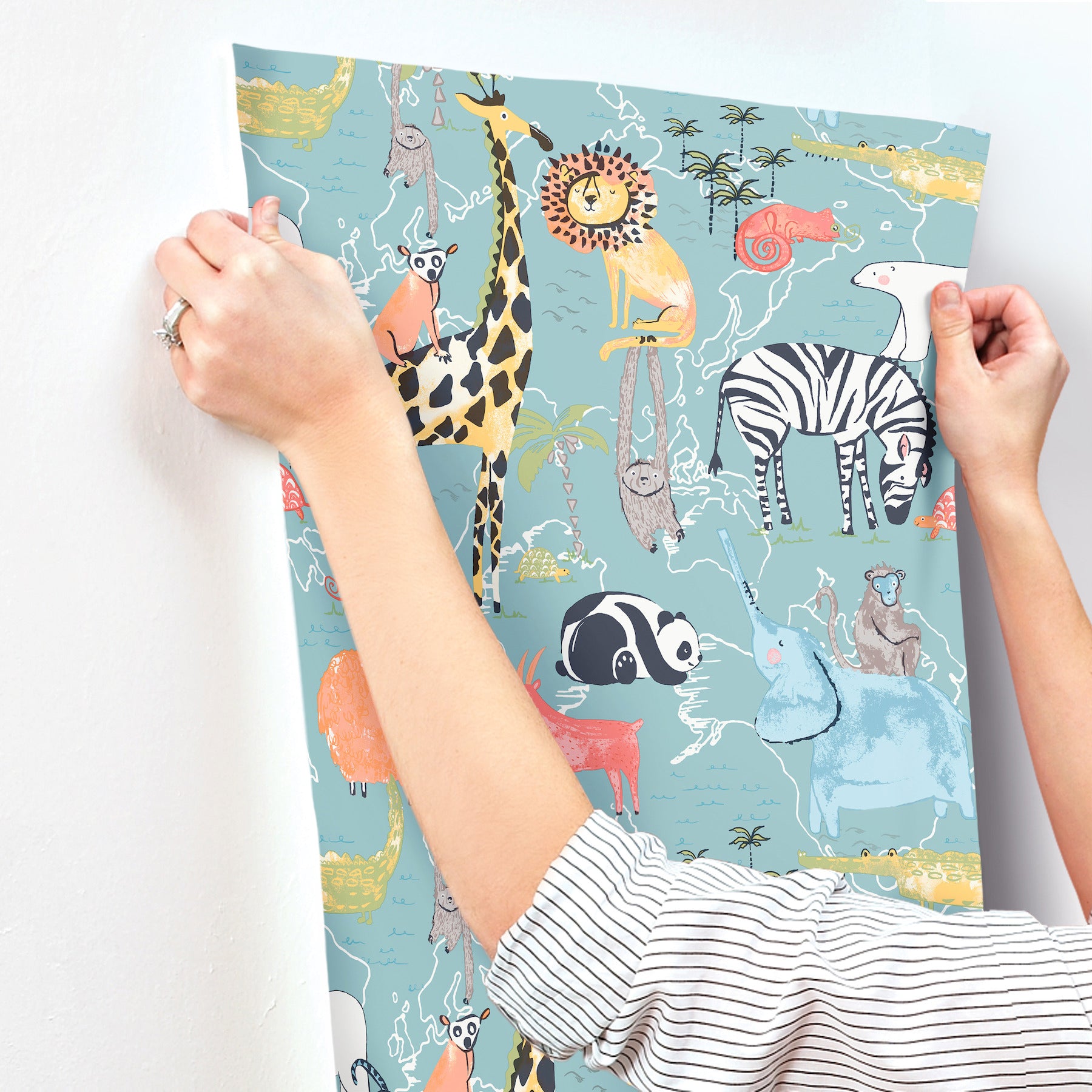 safari-animals-blue-jungle-friends-wallpaper-york-wallcoverings-4203-27541 - York Wallpaper Wallpaper