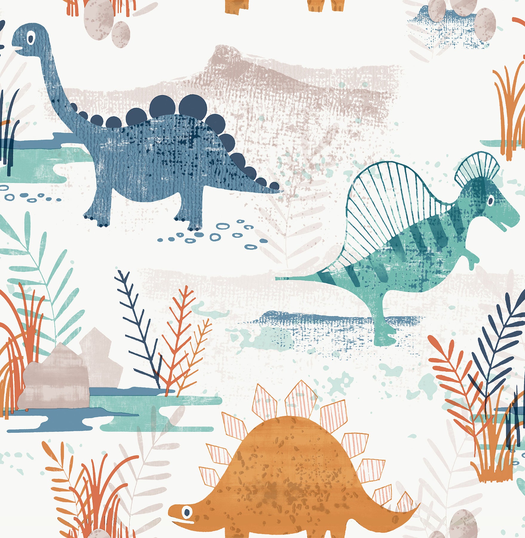 prehistoric-dino-orange-whimsical-wallpaper-york-wallcoverings-4203-27545 - York Wallcoverings Papel pintado