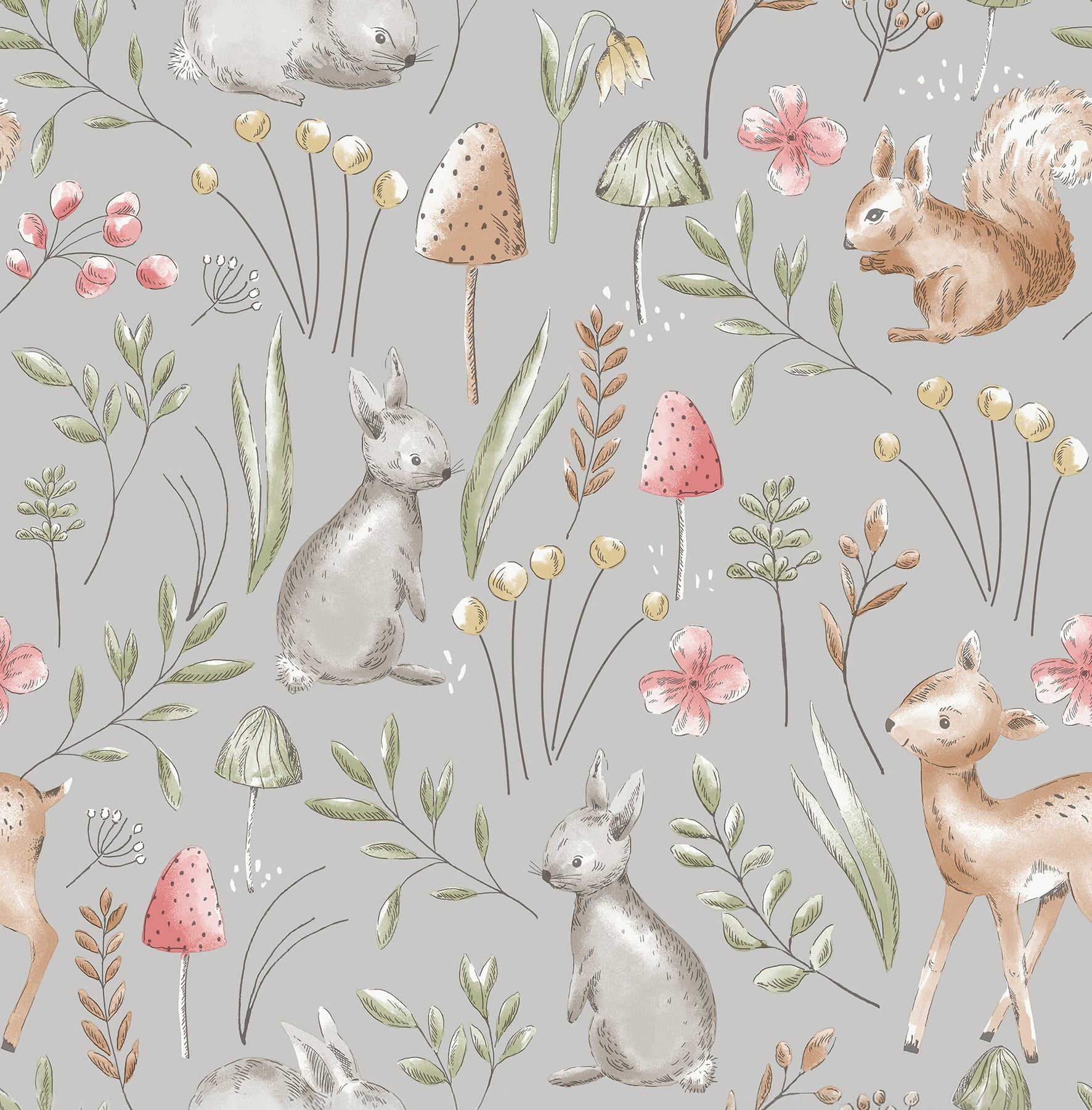 forest-animals-grey-whimsical-wallpaper-york-wallcoverings-4203-27546 - York Wallpaper Wallpaper