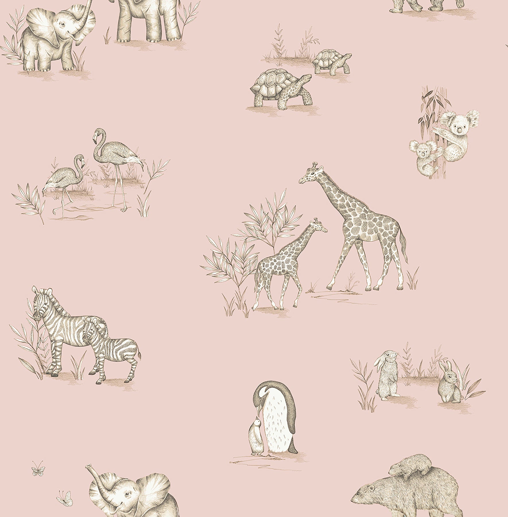safari-babies-pink-animal-wallpaper-york-wallcoverings-4203-27552 - York Wallcoverings Papel pintado