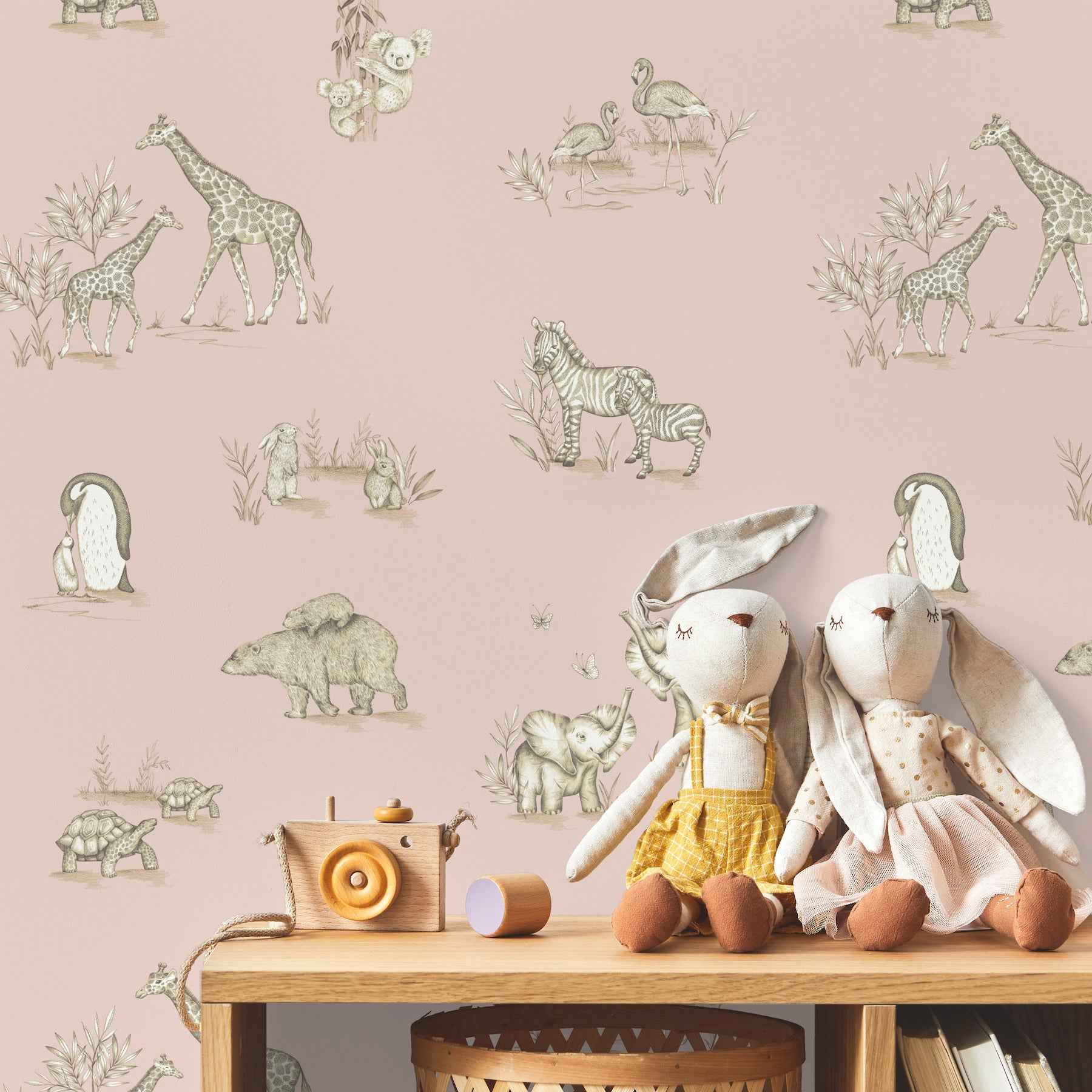 Safari Babies Pink Animal Wallpaper - York Wallcoverings - 4203-27552 - York Wallcoverings Wallpaper