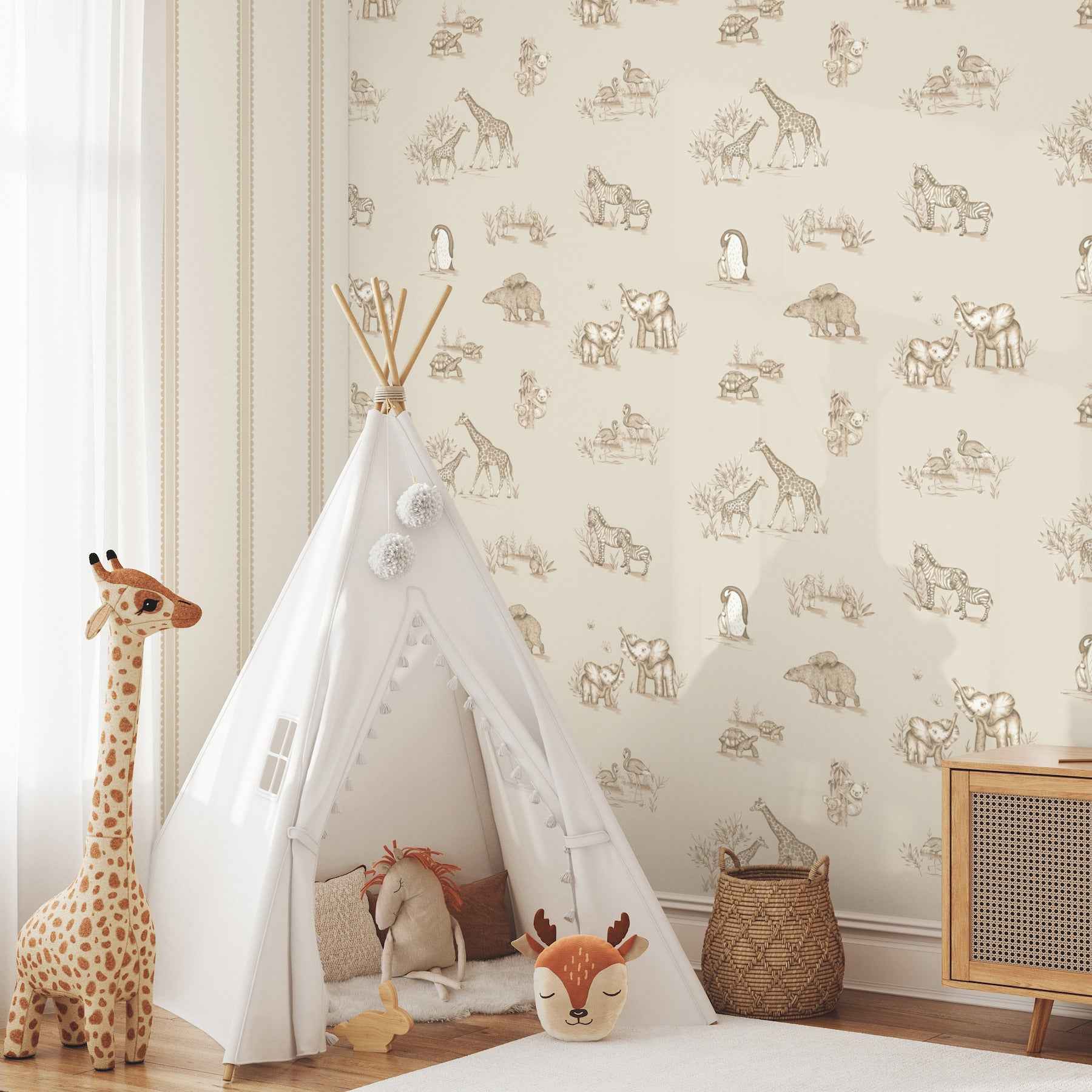 Safari Babies Beige Animal Wallpaper - York Wallcoverings - 4203-27553 - York Wallcoverings Wallpaper