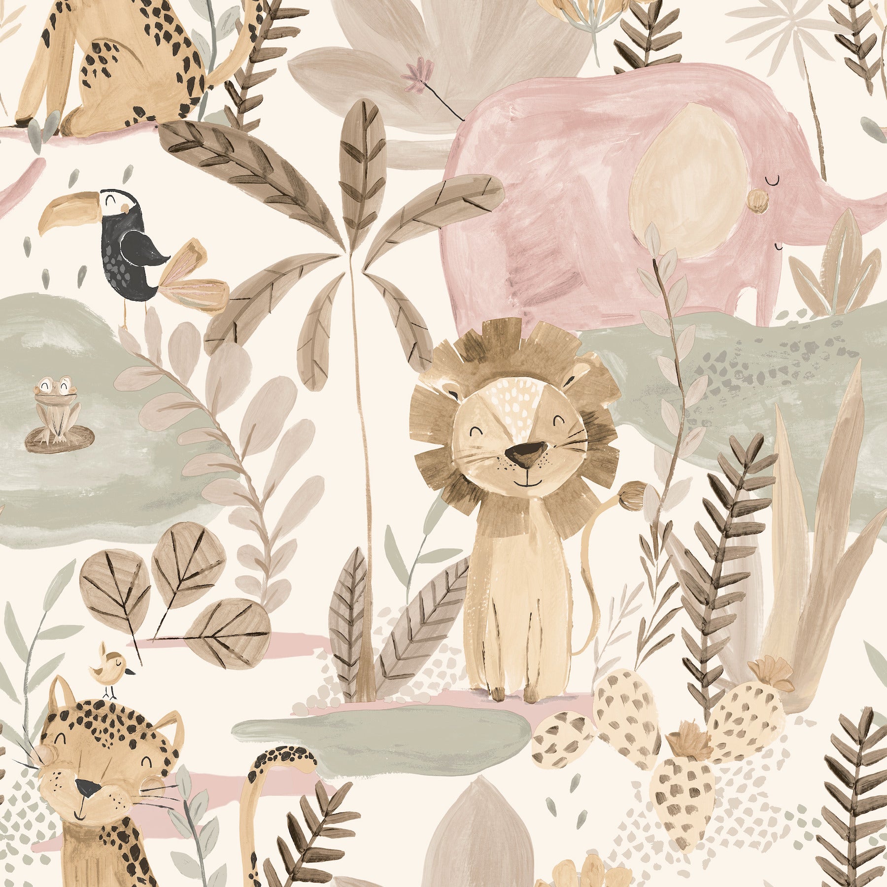 in-the-jungle-pink-animal-friends-wallpaper-york-wallcoverings-4203-27557 - York Wallcoverings Wallpaper