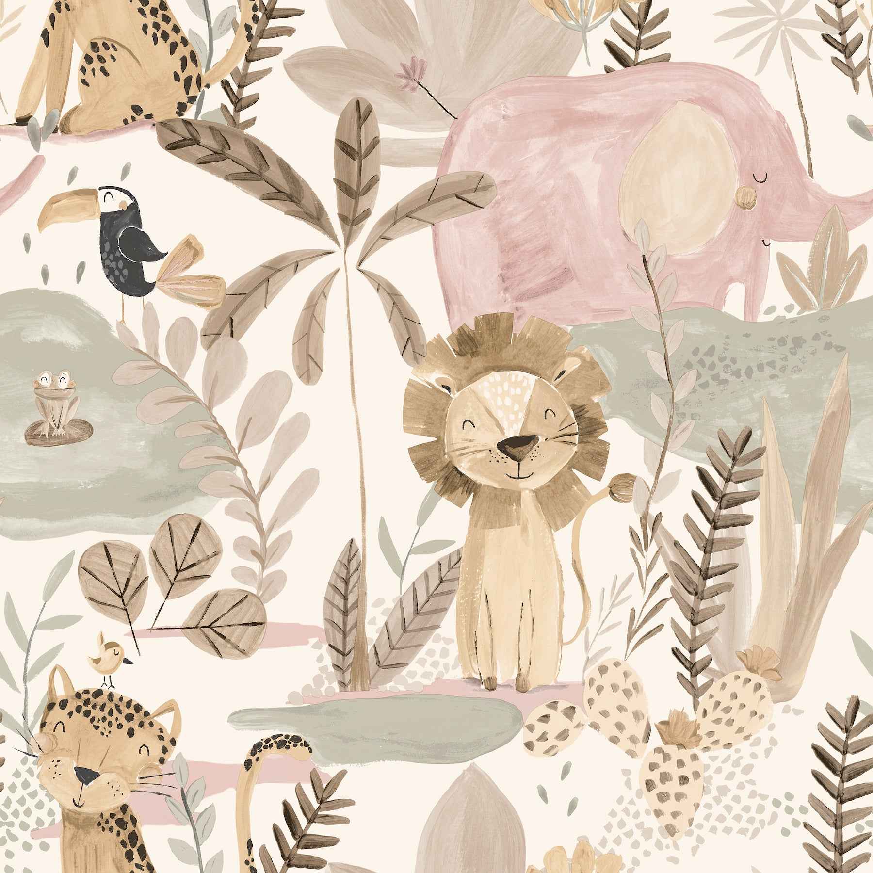 In The Jungle Pink Animal Friends Wallpaper - York Wallcoverings - 4203-27557 - York Wallcoverings Wallpaper