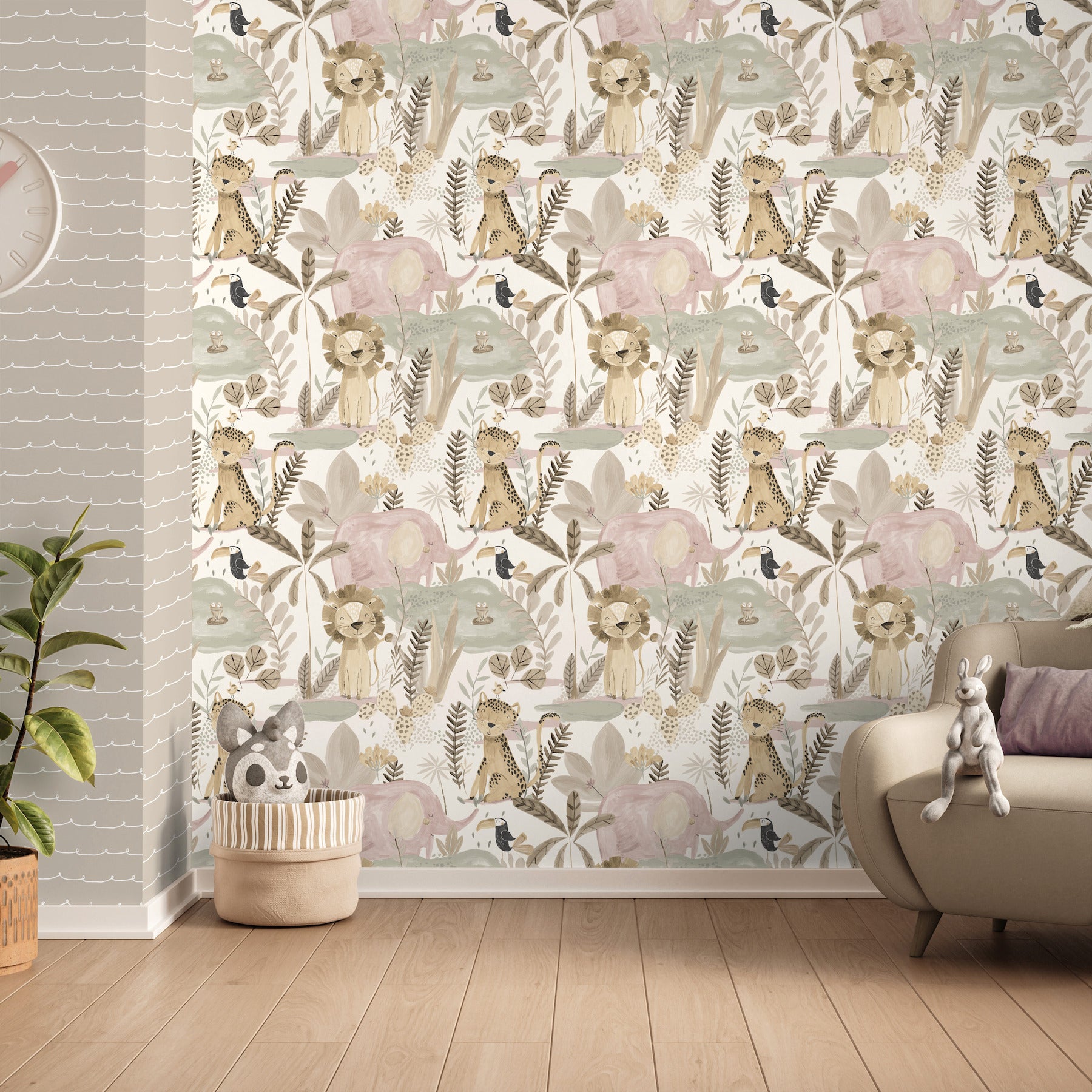 in-the-jungle-pink-animal-friends-wallpaper-york-wallcoverings-4203-27557 - York Wallcoverings Wallpaper