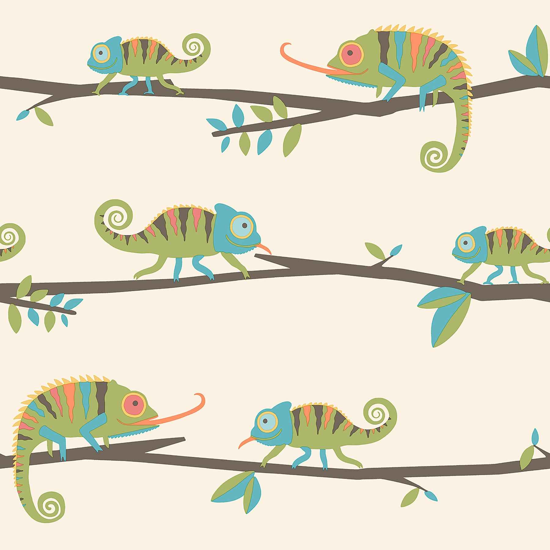 Chameleon Family Green Canopy Stroll Wallpaper - York Wallcoverings - 4203-27559 - York Wallcoverings Wallpaper